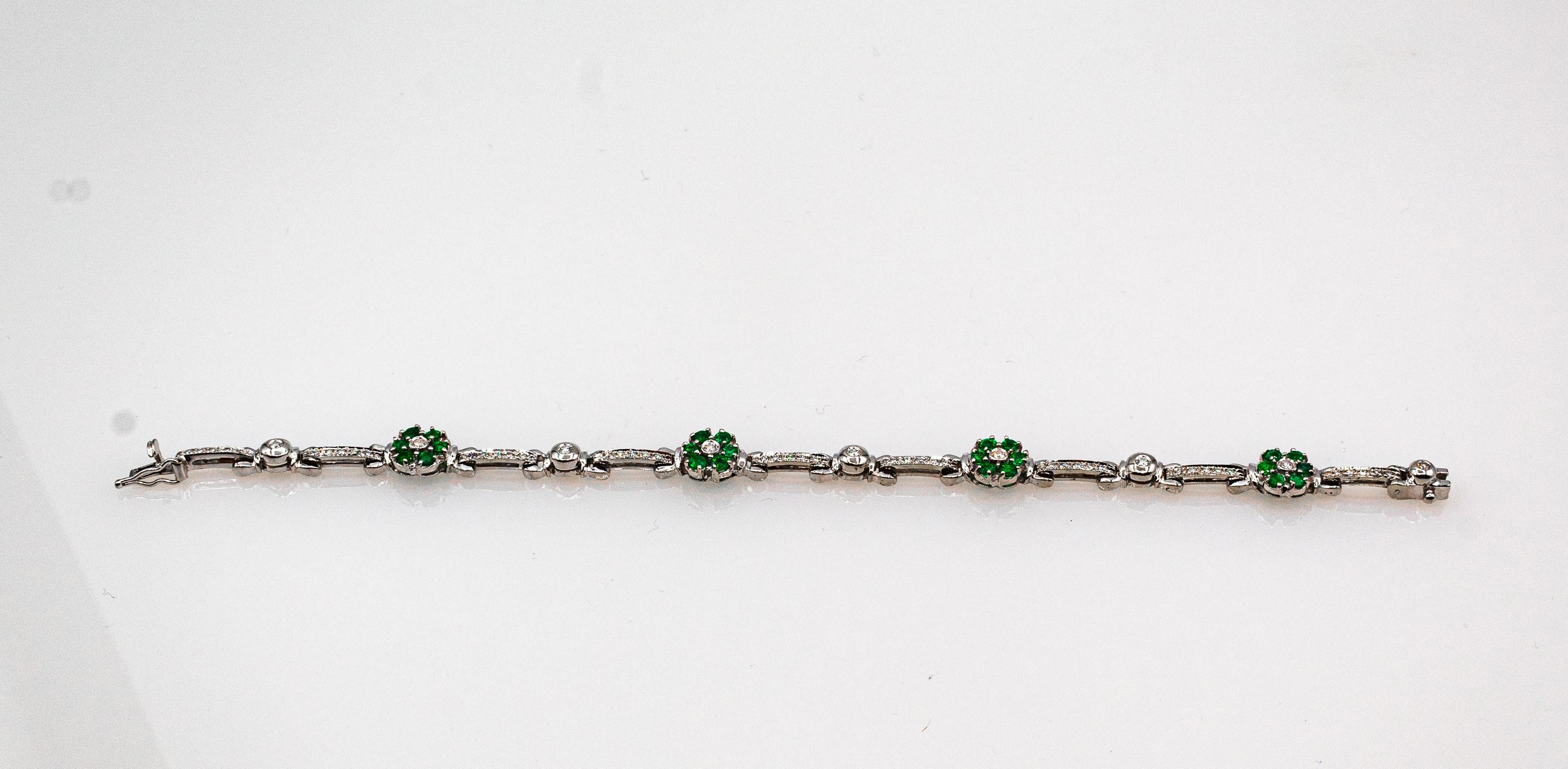 This Bracelet is made of 18K White Gold.
This Bracelet has 0.60 Carats of White Brilliant Cut Diamonds.
This Bracelet has 1.30 Carats of Modern Round Cut Natural No Treated Emeralds.

We're a workshop so every piece is handmade, customizable and