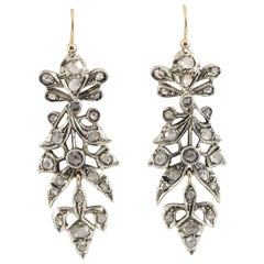 Vintage Art Nouveau Style 2.10 Carat White Rose Cut Diamond Yellow Gold Drop Earrings
