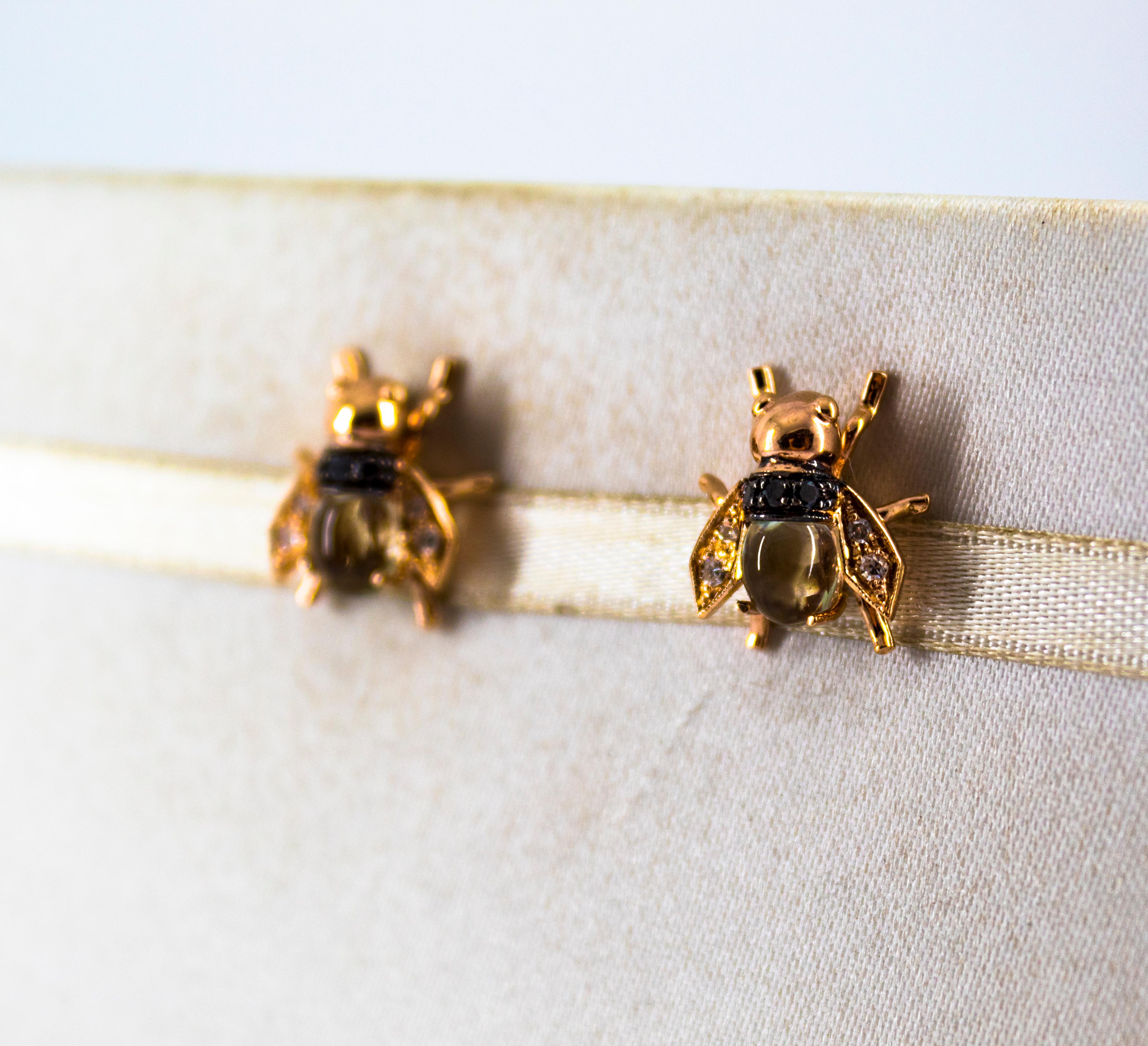 Art Nouveau Style 2.24 Carat Diamond Citrine Yellow Gold Stud 