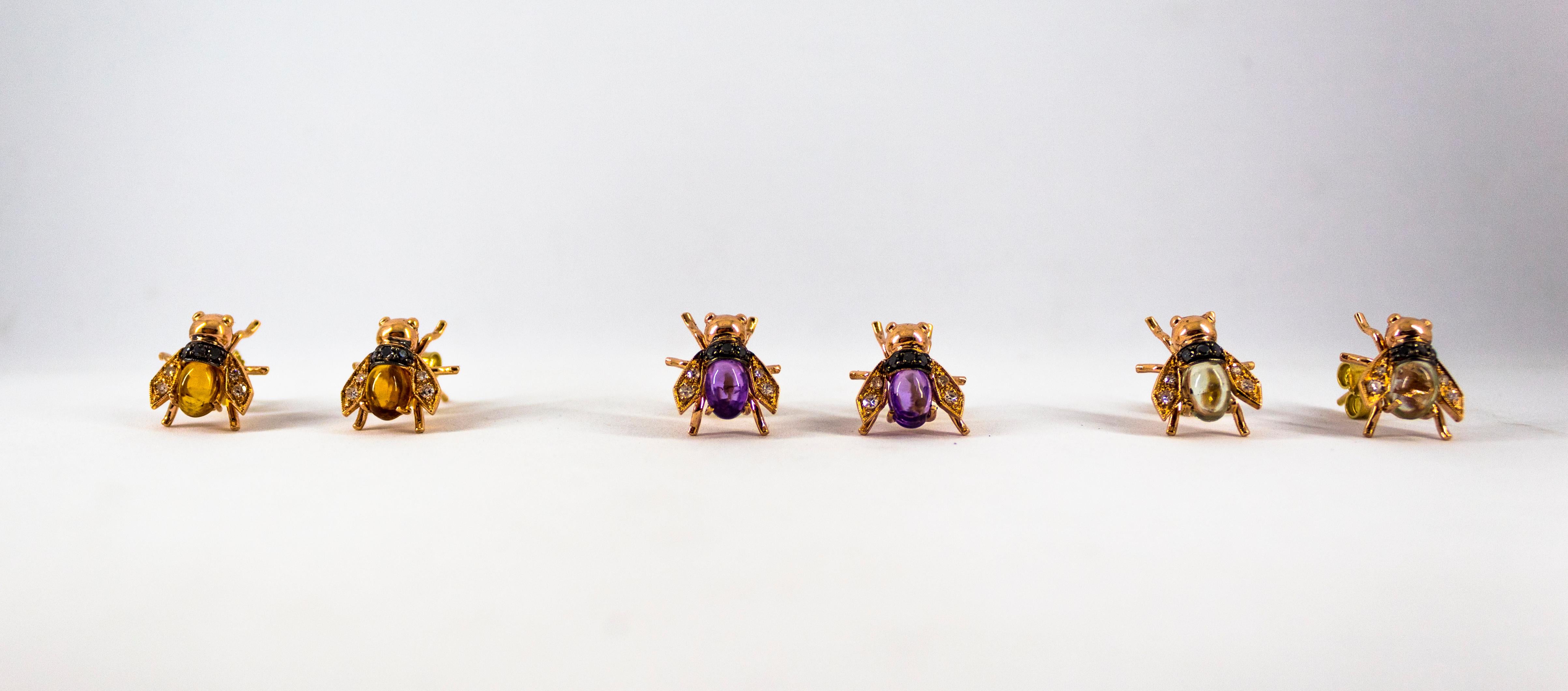Art Nouveau Style 2.24 Carat Diamond Citrine Yellow Gold Stud 