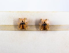 Art Nouveau Style 2.24 Carat Diamond Citrine Yellow Gold Stud "Bees" Earrings