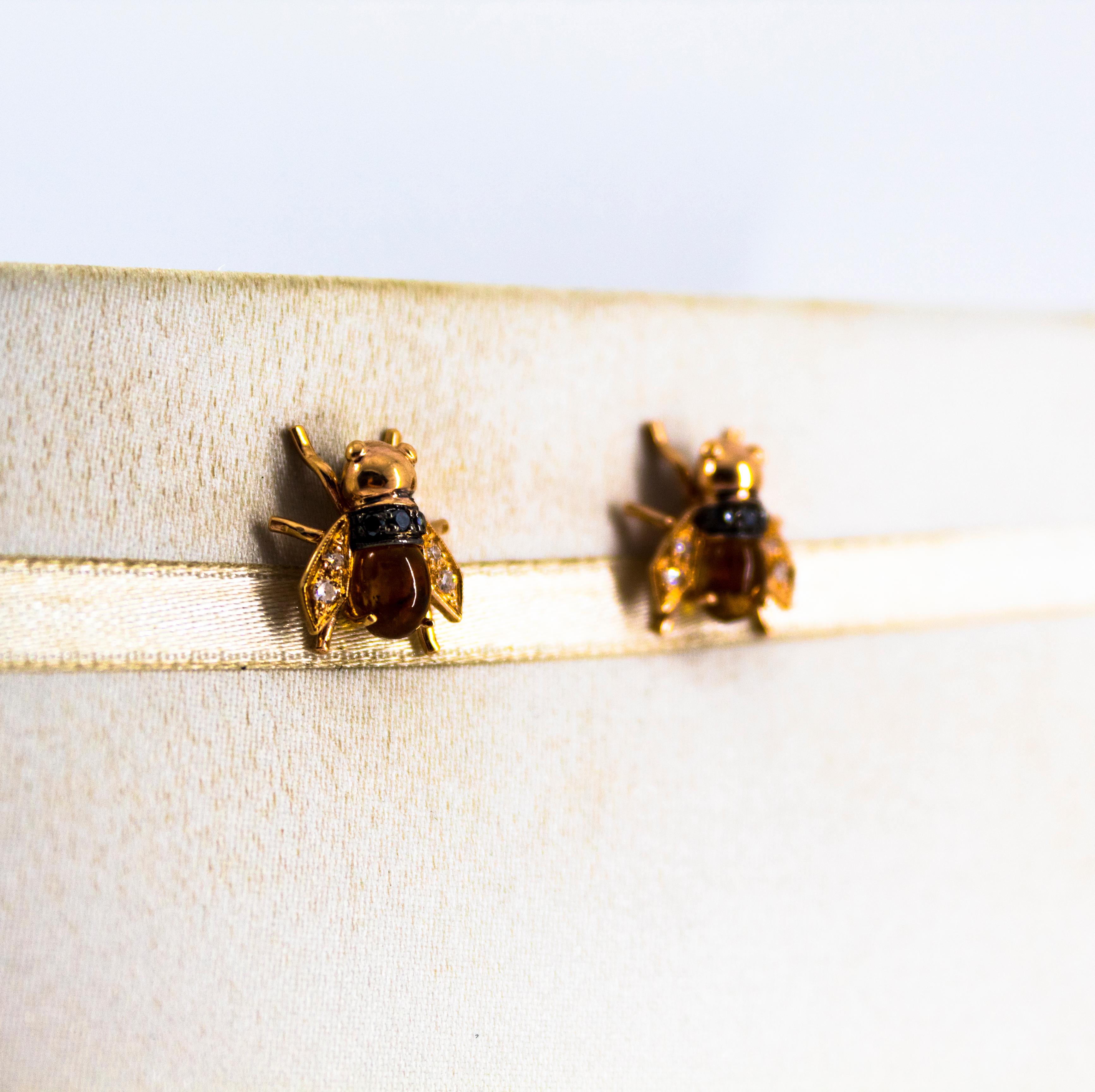 Art Nouveau Style 2.24 Carat Diamond Citrine Yellow Gold Stud 