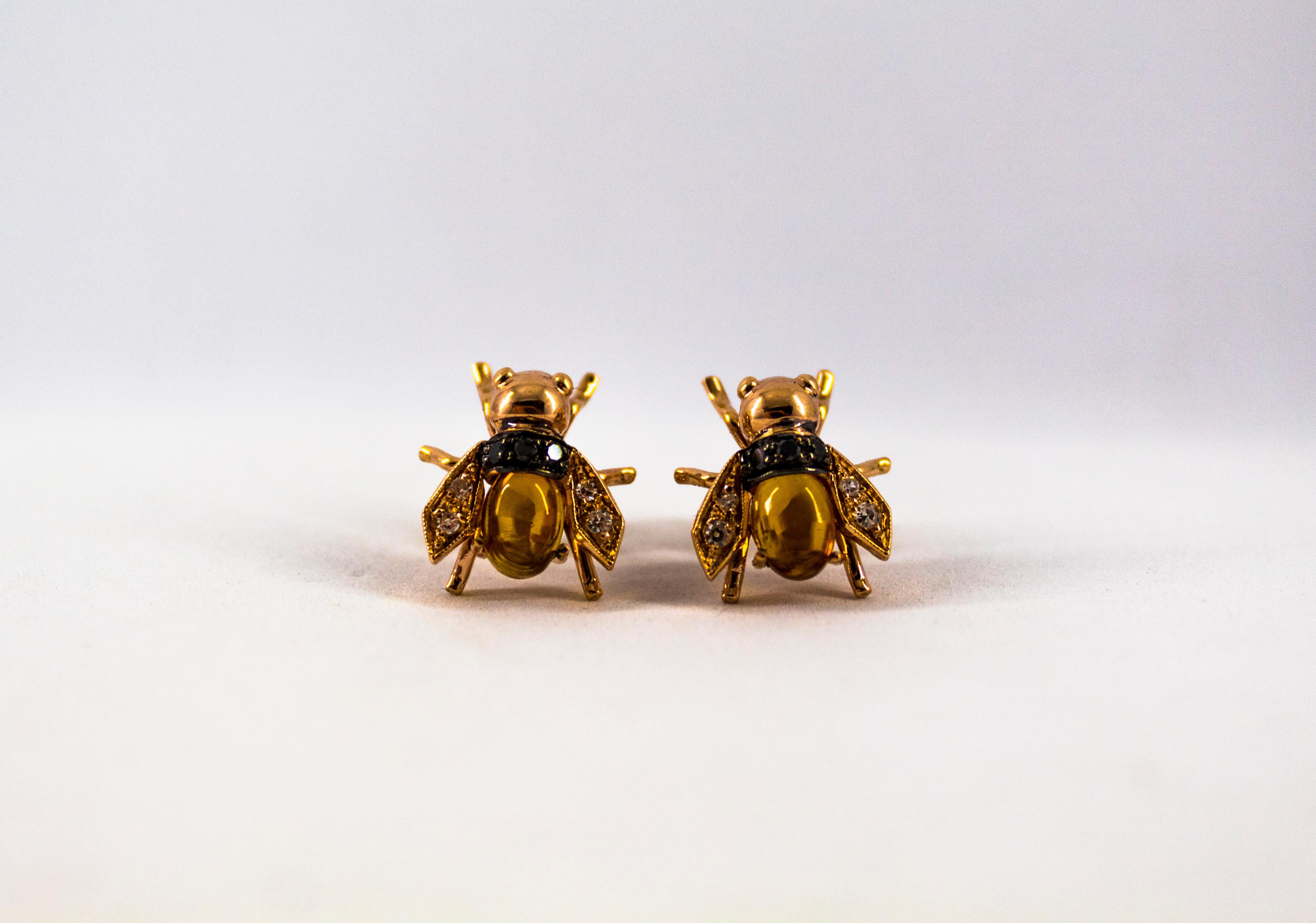 Women's or Men's Art Nouveau Style 2.24 Carat Diamond Citrine Yellow Gold Stud 