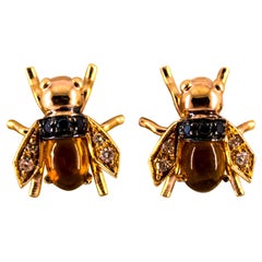 Art Nouveau Style 2.24 Carat Diamond Citrine Yellow Gold Stud "Bees" Earrings