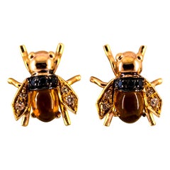 Art Nouveau Style 2.24 Carat Diamond Citrine Yellow Gold Stud "Bees" Earrings