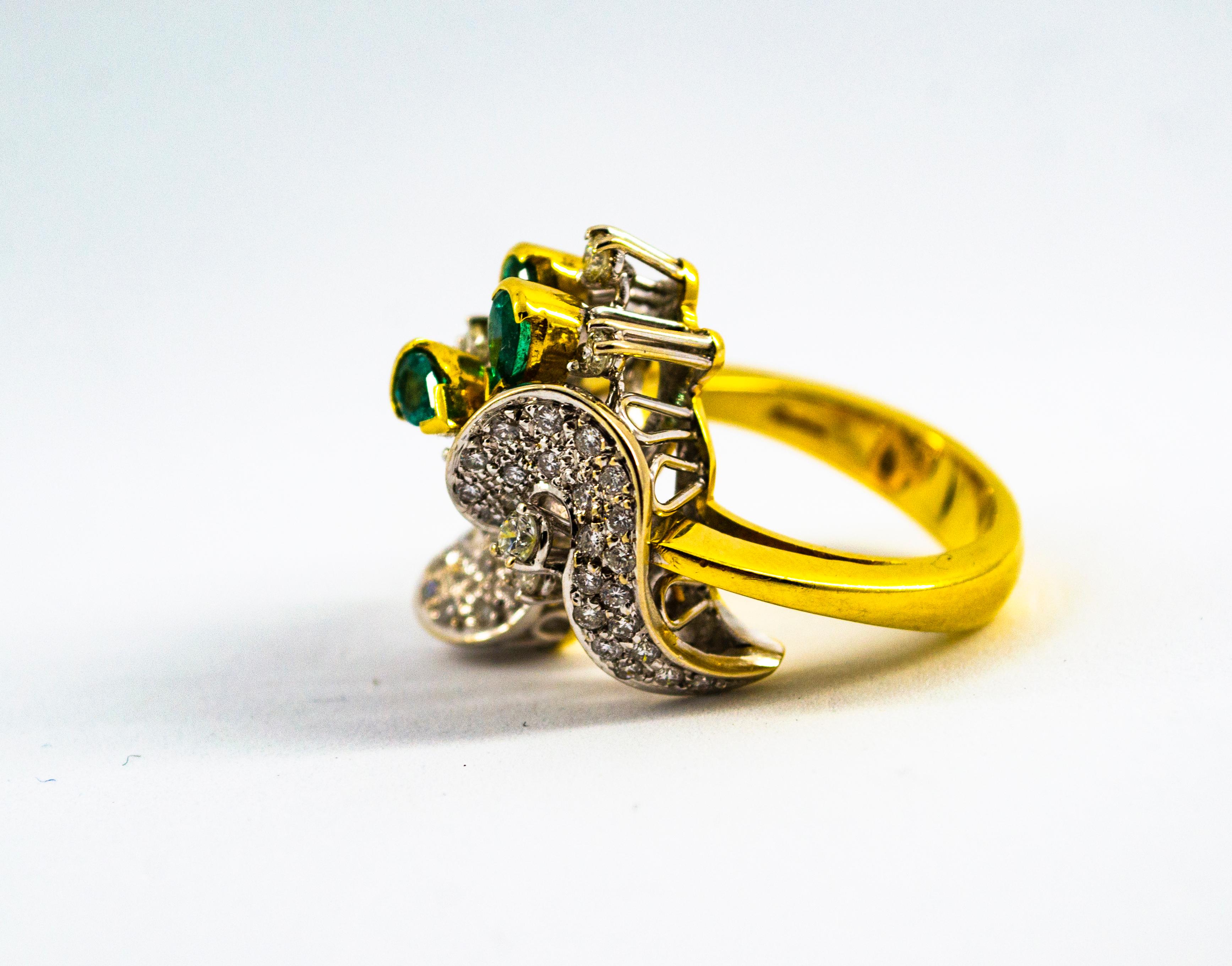 Bague cocktail de style Art nouveau en or jaune avec diamant blanc de 2,50 carats et émeraude 6