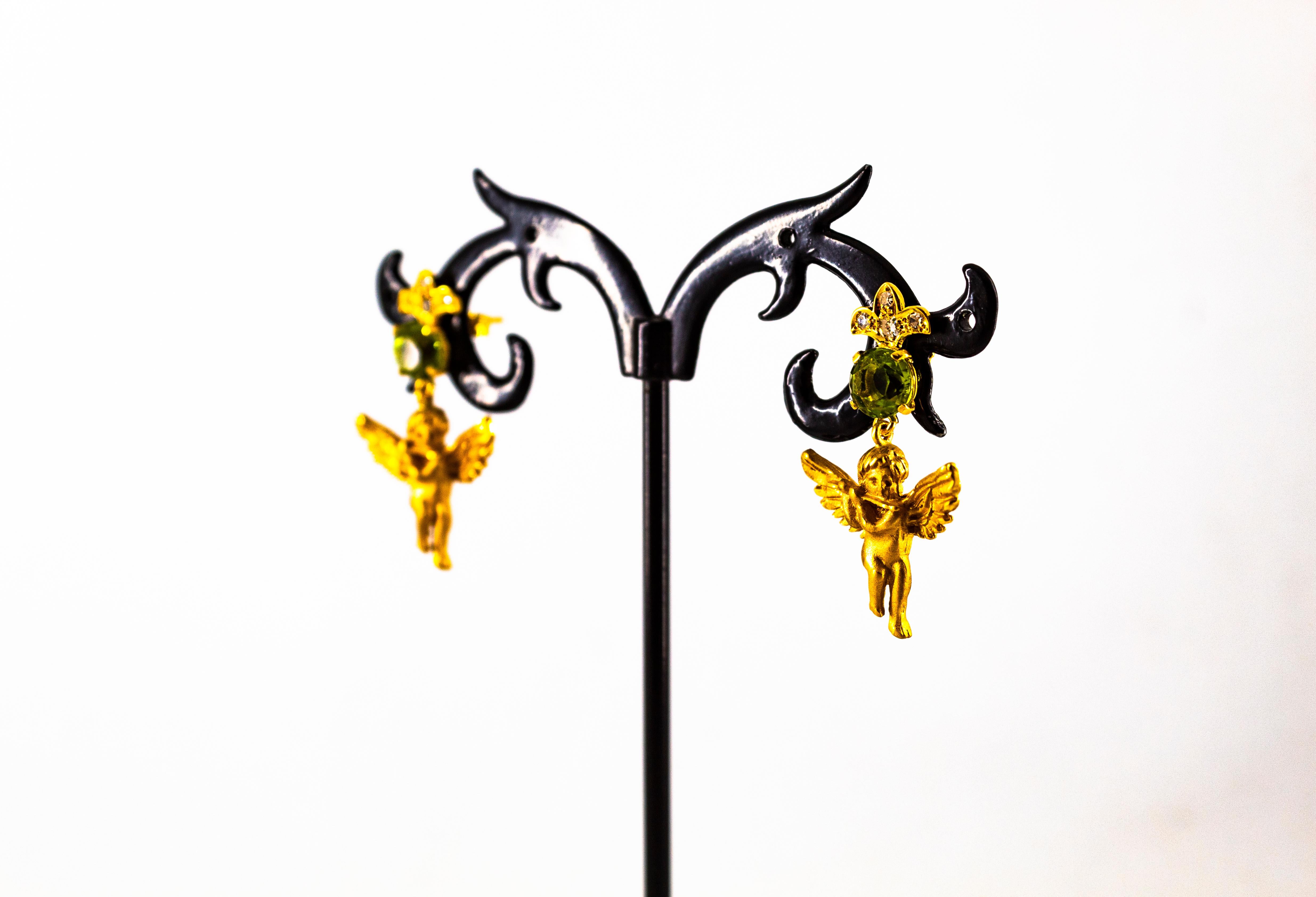 Art Nouveau Style 2.80 Carat White Diamond Peridot Yellow Gold 