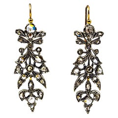 Orecchini a goccia in oro giallo con diamante bianco taglio rosa da 3,70 carati in stile Art Nouveau