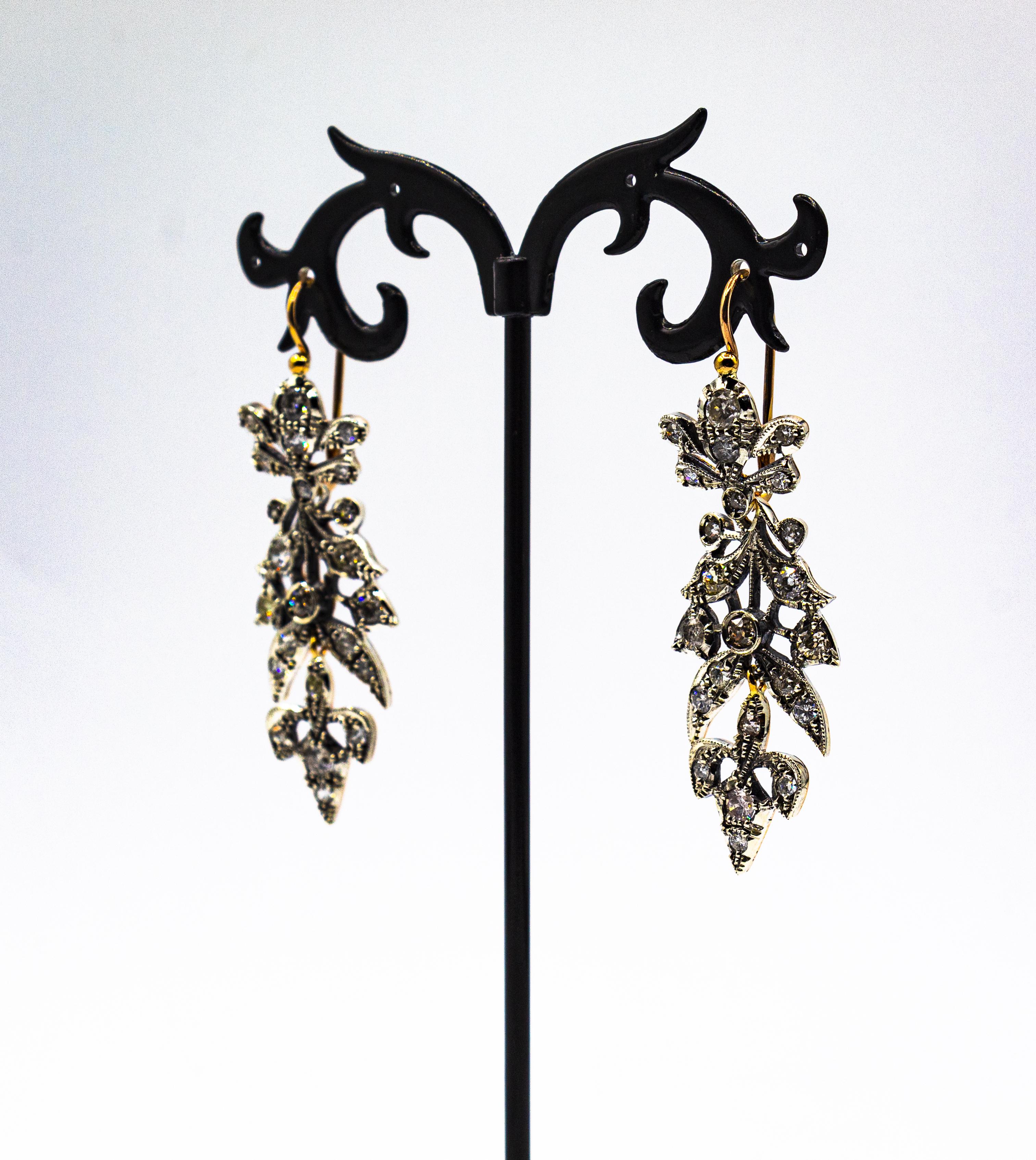 Art Nouveau Style 4.14 Carat White Brilliant Cut Diamond Yellow Gold Earrings For Sale 4