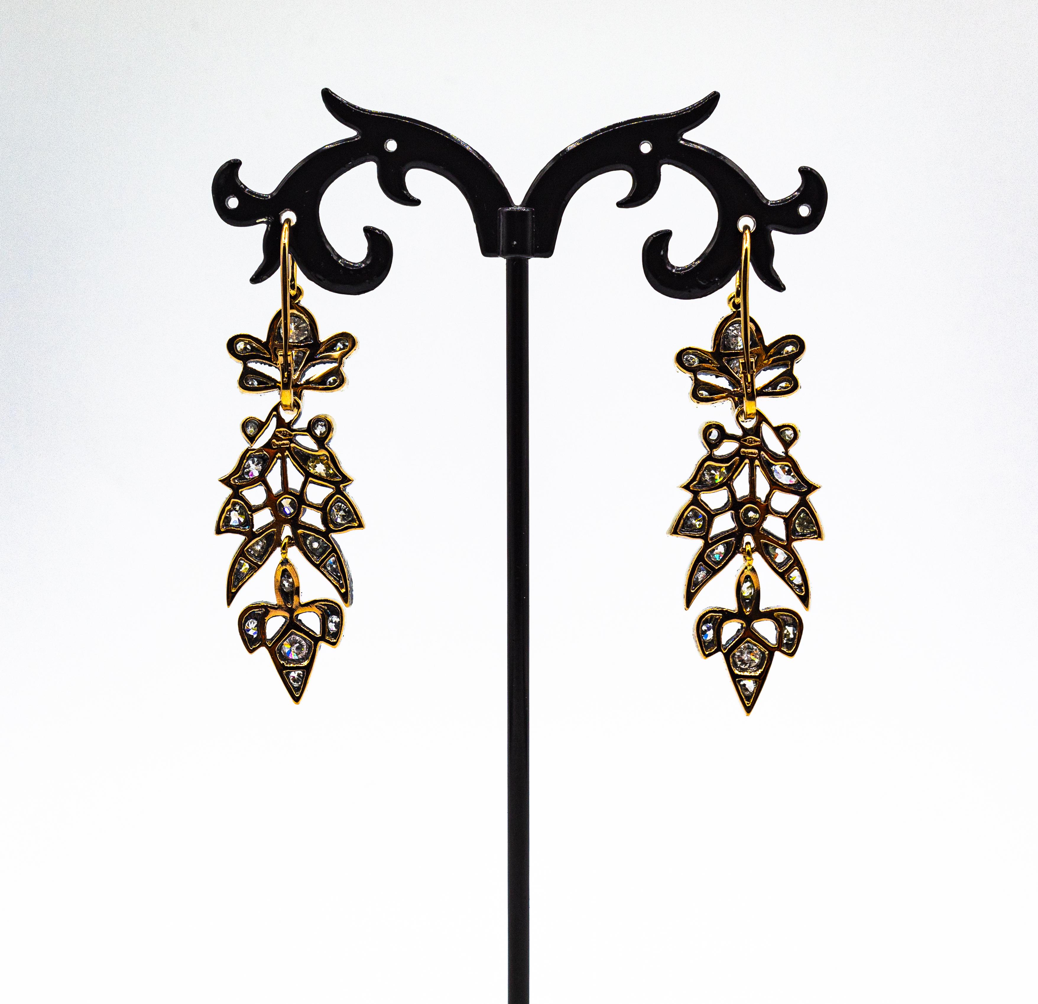 Art Nouveau Style 4.14 Carat White Brilliant Cut Diamond Yellow Gold Earrings For Sale 5