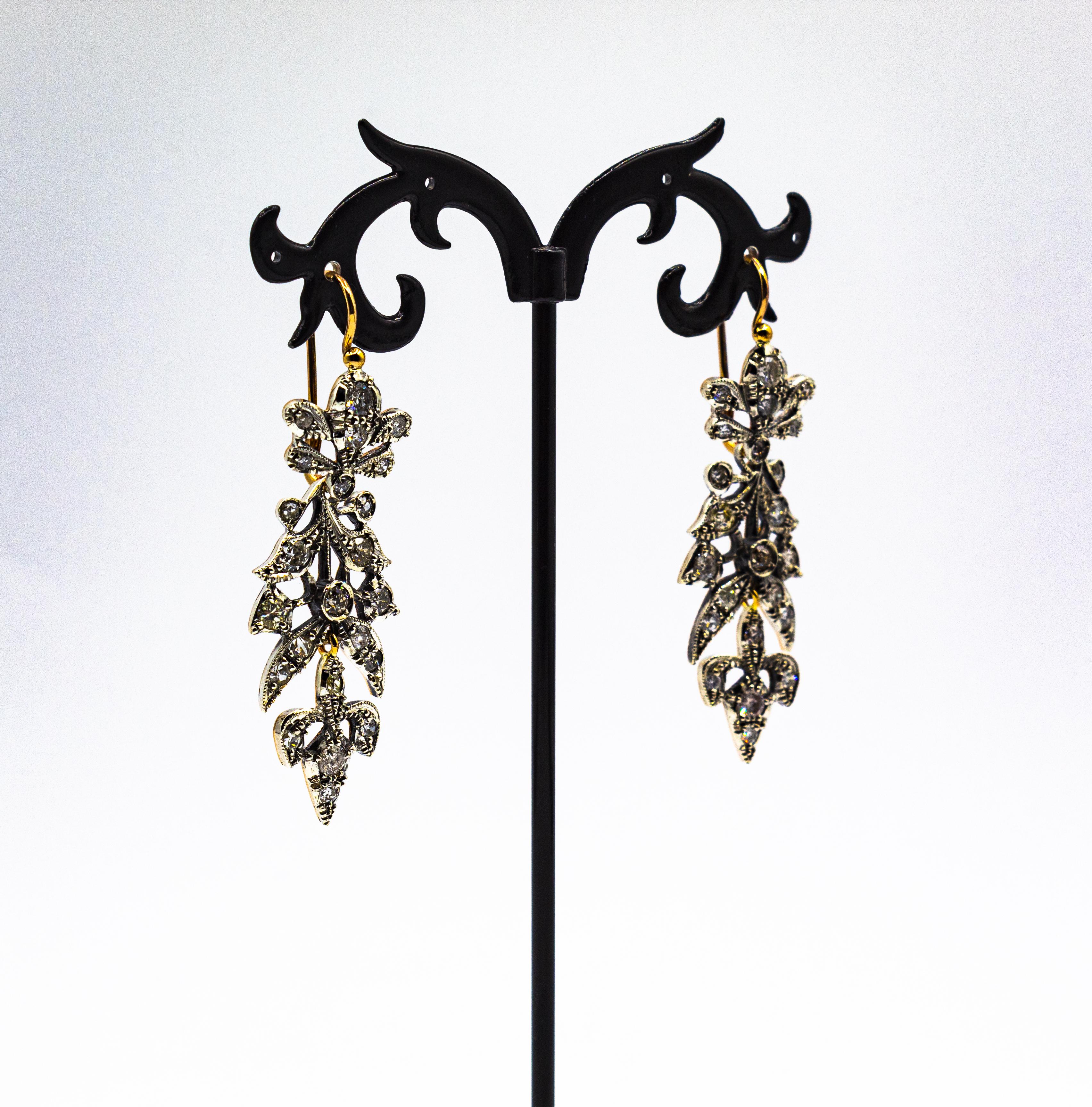 Art Nouveau Style 4.14 Carat White Brilliant Cut Diamond Yellow Gold Earrings For Sale 6