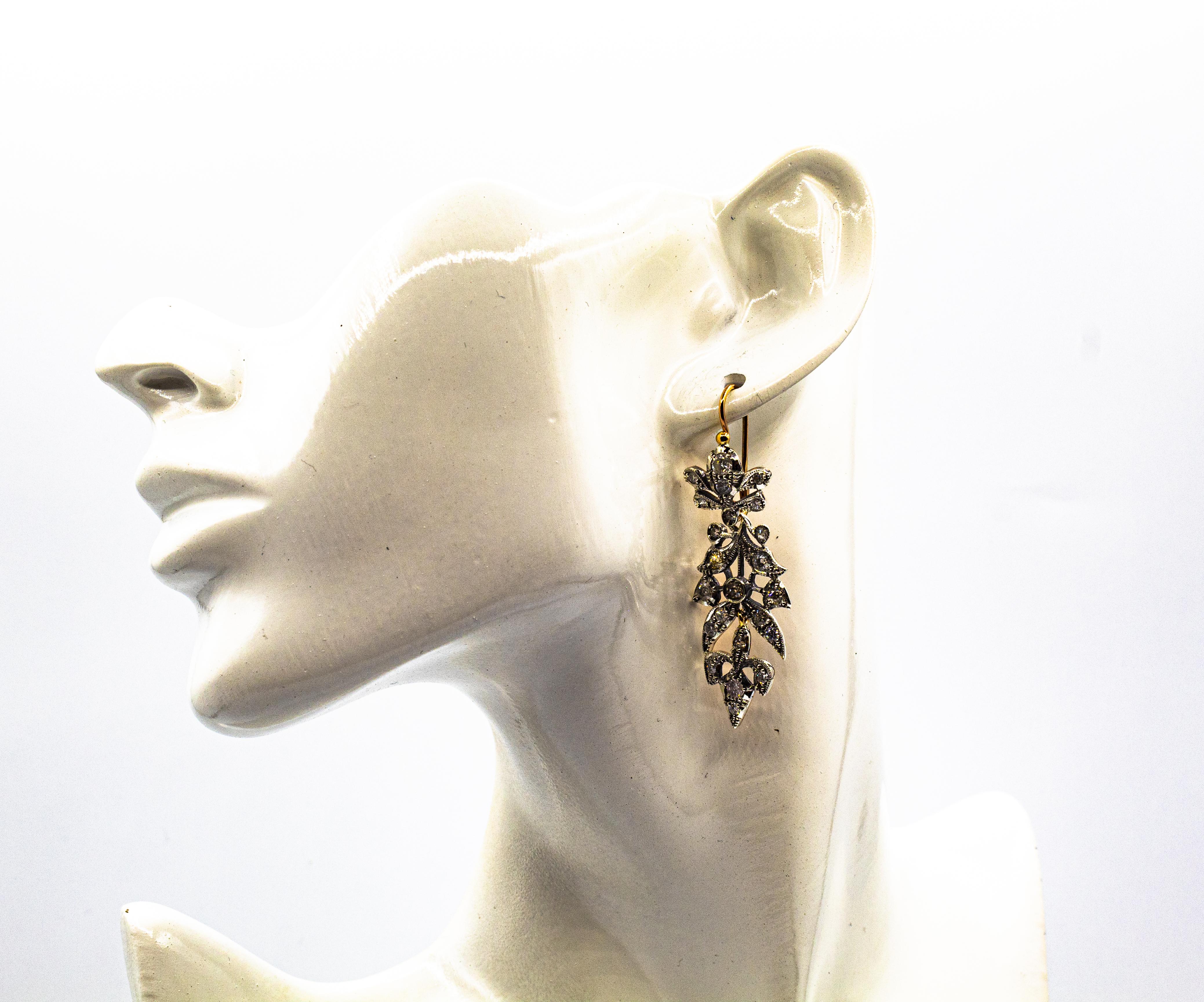 Boucles d'oreilles en or jaune de style Art nouveau avec diamants blancs taille brillant de 4,14 carats en vente 8