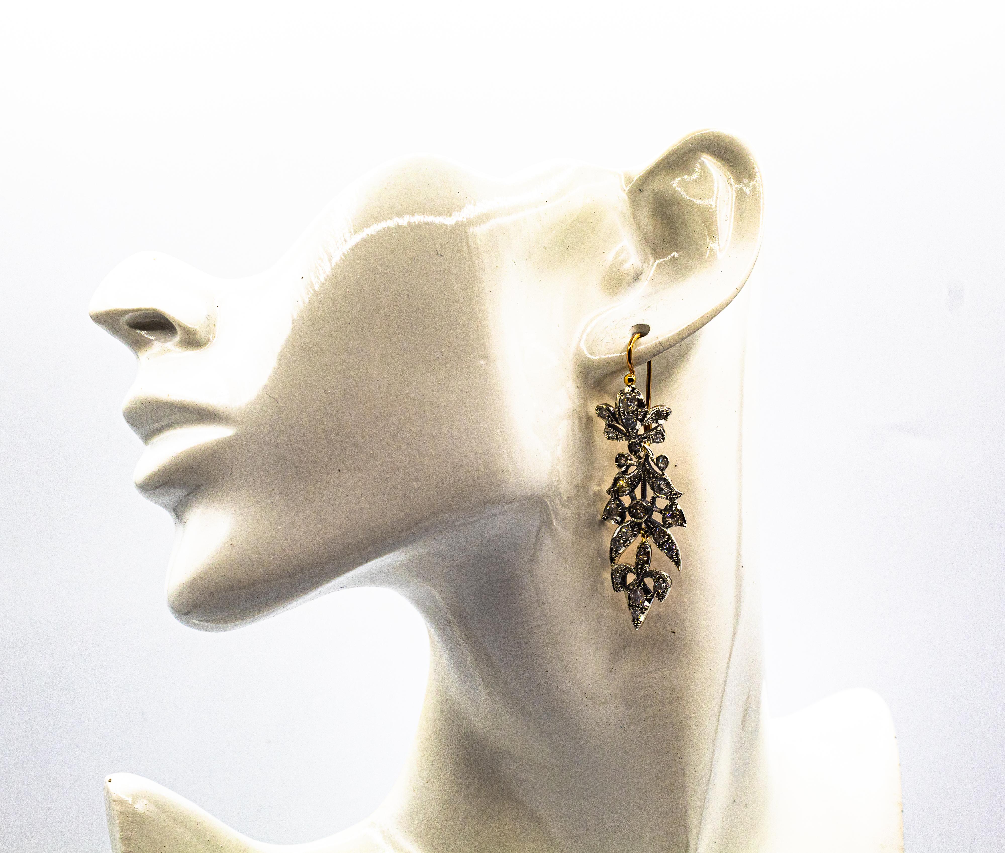Art Nouveau Style 4.14 Carat White Brilliant Cut Diamond Yellow Gold Earrings For Sale 8