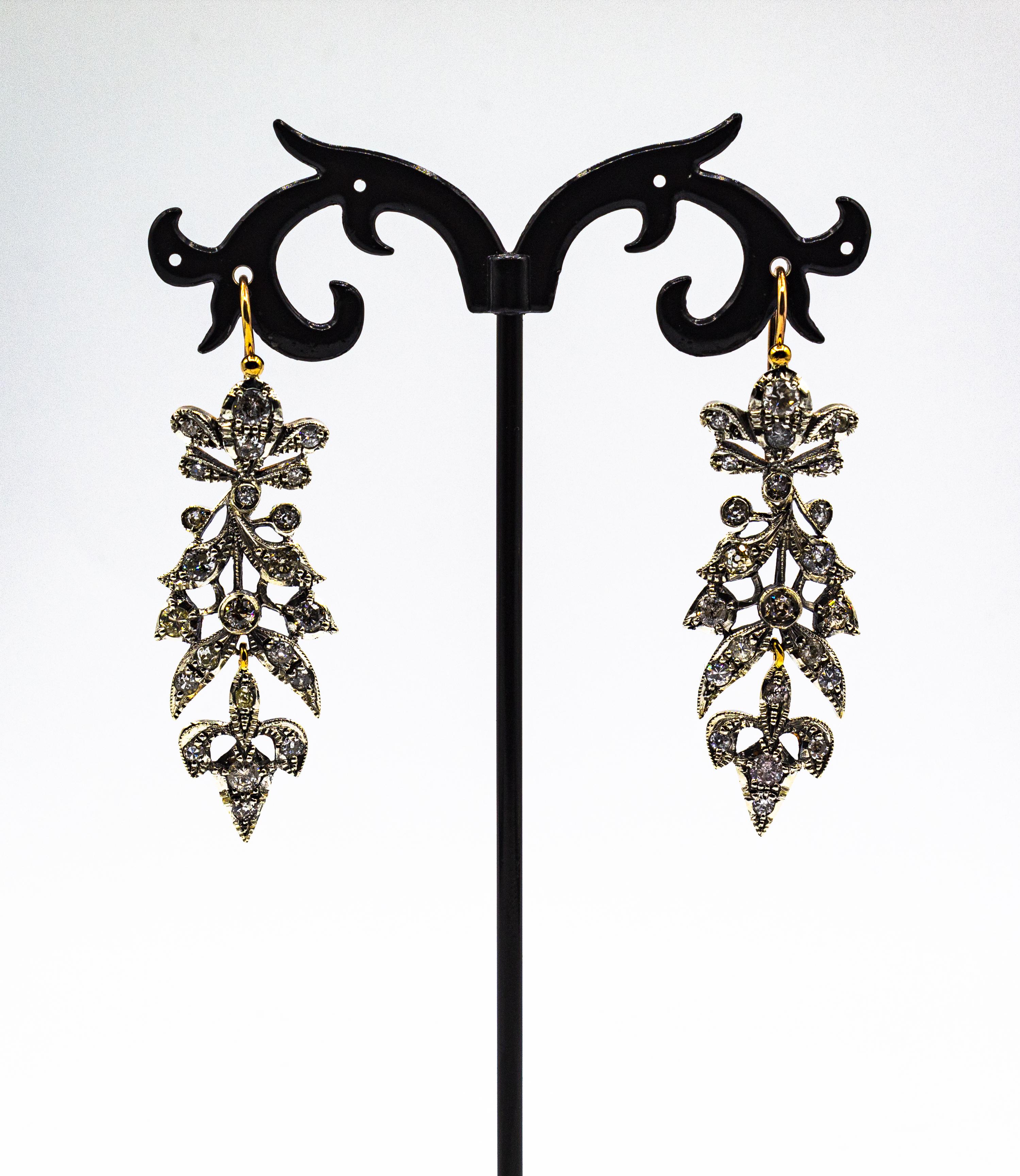 Art Nouveau Style 4.14 Carat White Brilliant Cut Diamond Yellow Gold Earrings For Sale 2