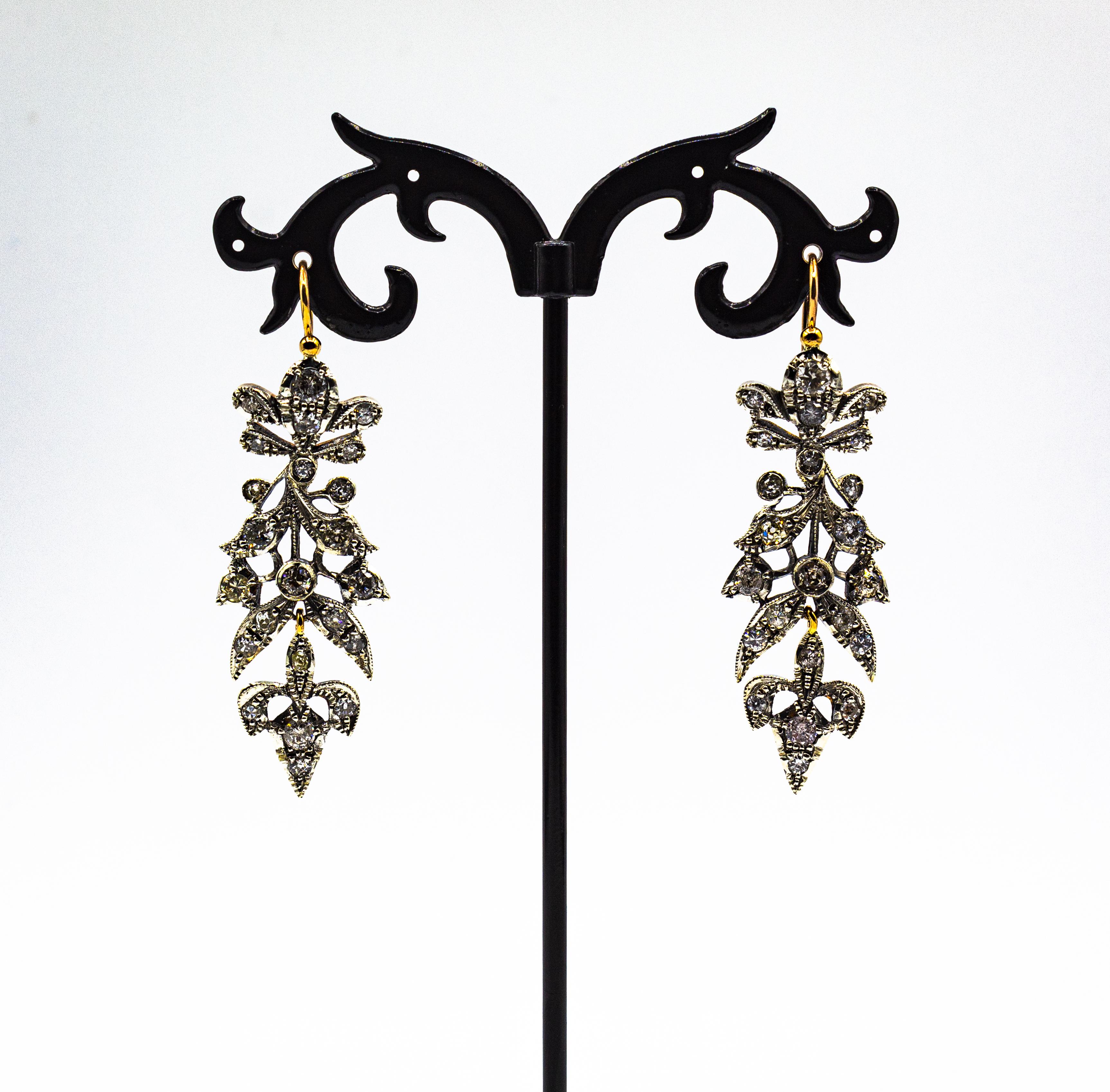 Art Nouveau Style 4.14 Carat White Brilliant Cut Diamond Yellow Gold Earrings For Sale 3
