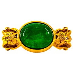 Art Nouveau Style 4.14 Carat White Diamond Emerald Yellow Gold Cocktail Ring