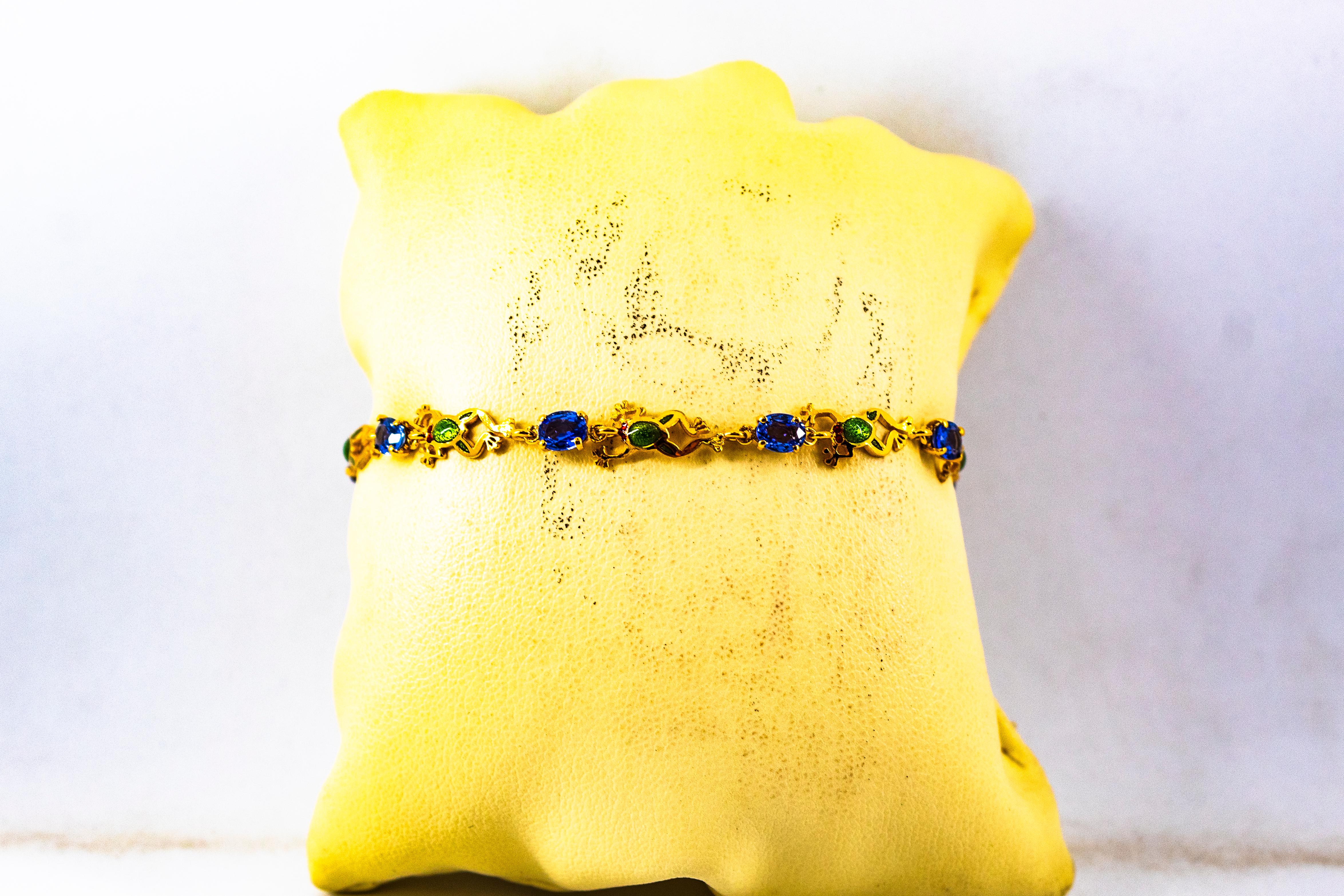 Art Nouveau Style 4.50 Carat Blue Sapphire Enamel Yellow Gold 