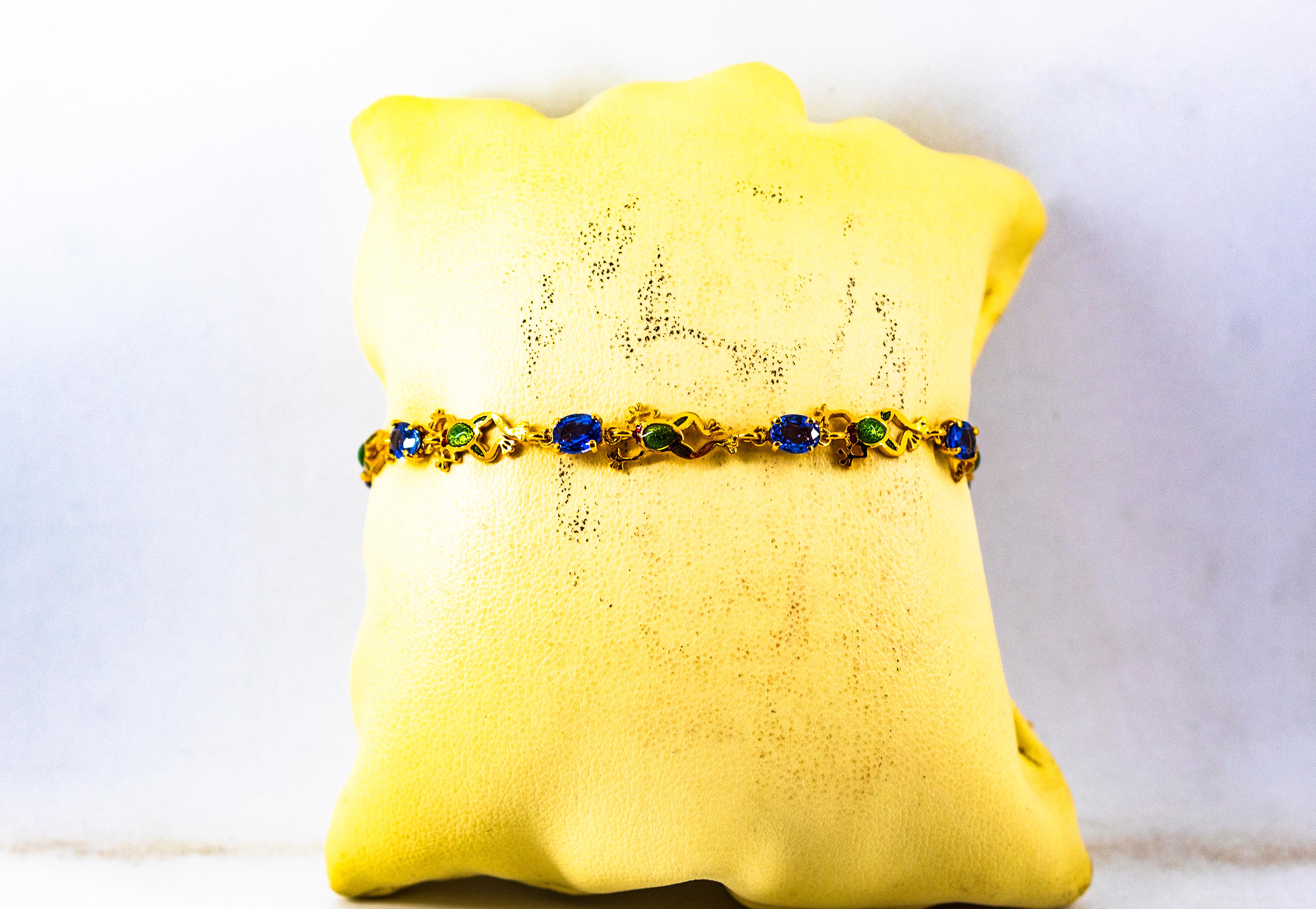 Art Nouveau Style 4.50 Carat Blue Sapphire Enamel Yellow Gold 