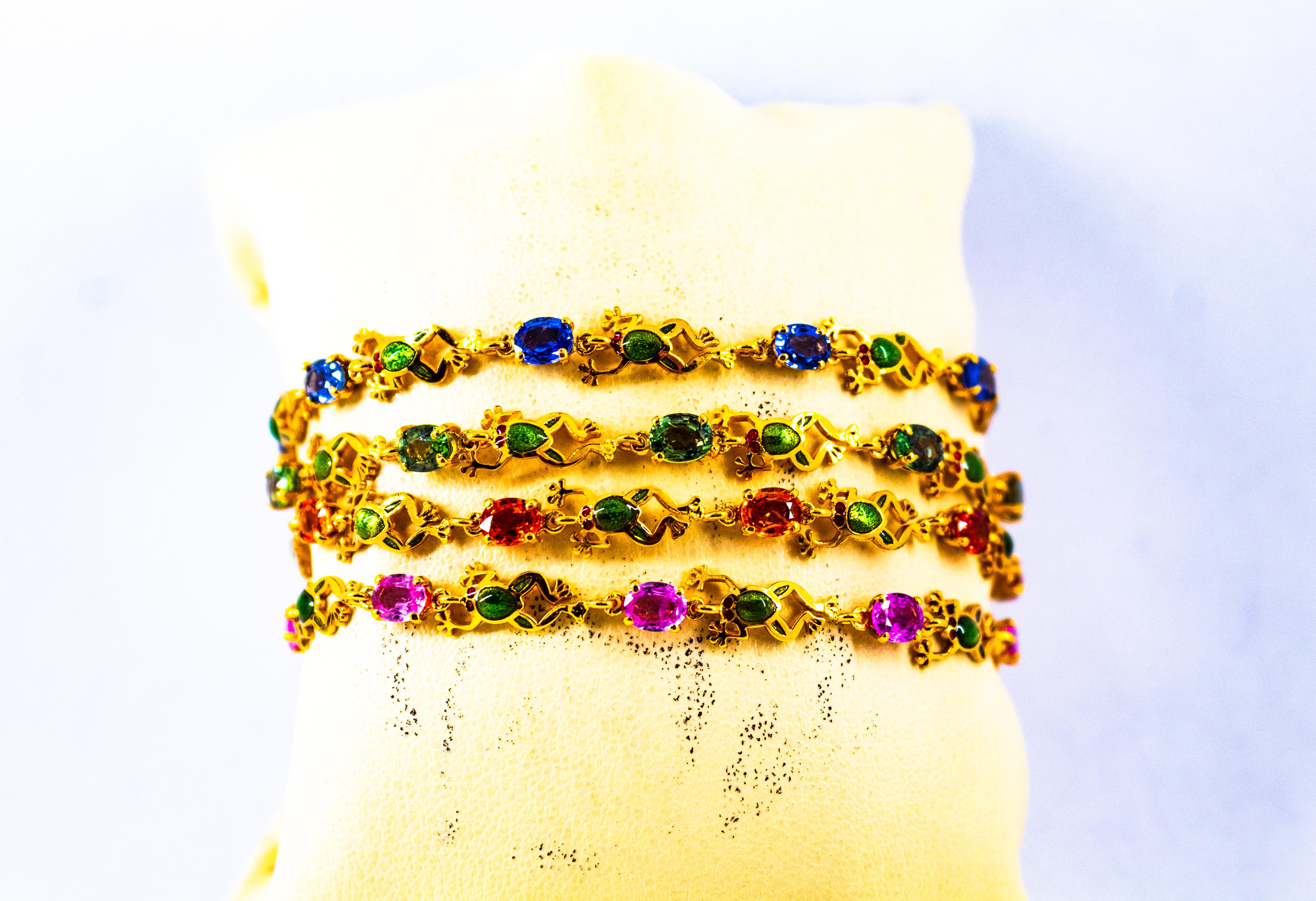 Bracelet « Frog » en or jaune et émail avec saphirs bleus de 4,50 carats, style Art nouveau en vente 7