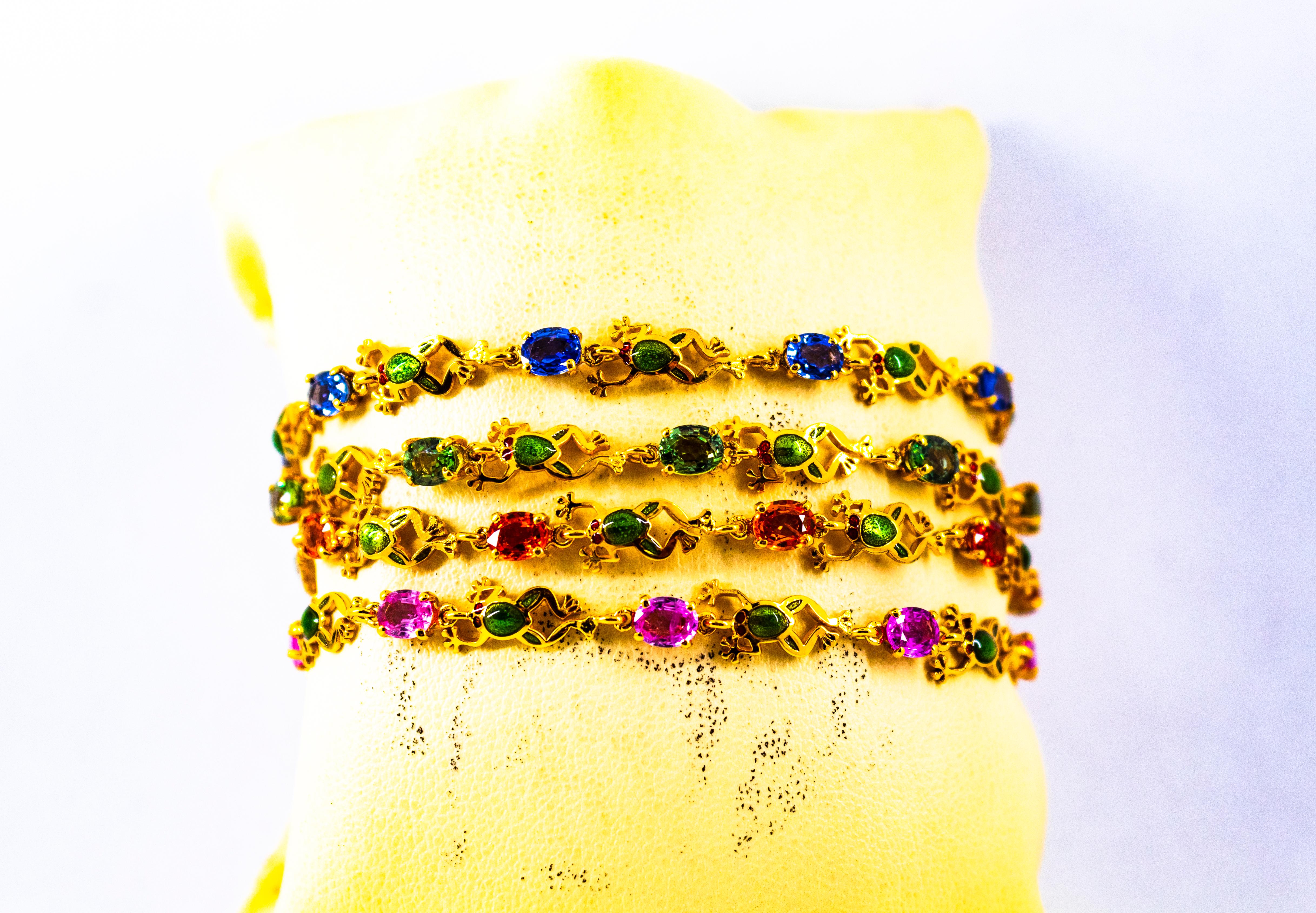 Bracelet « Frog » en or jaune et émail avec saphirs bleus de 4,50 carats, style Art nouveau en vente 8