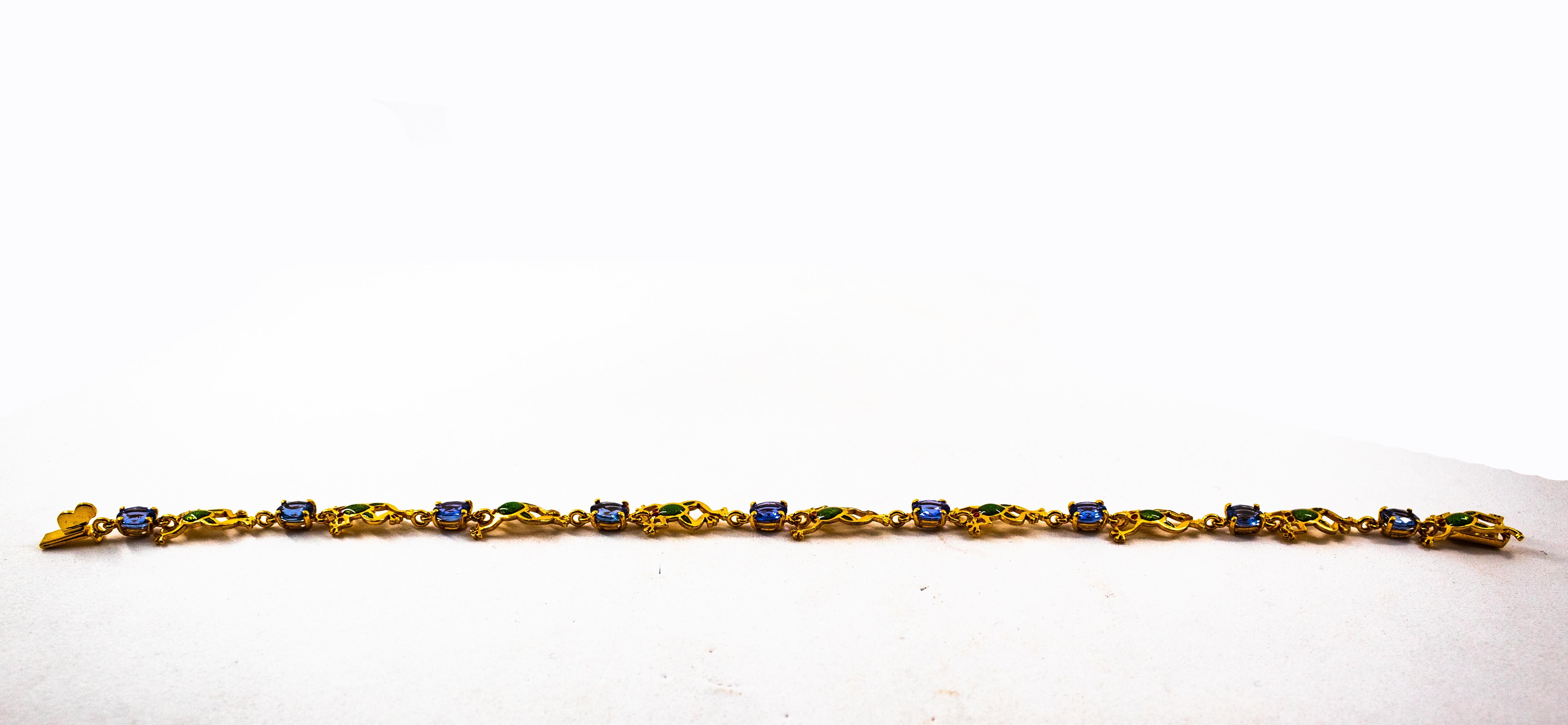 Gelbgold-Armband „Frog“ im Jugendstil mit 4,50 Karat blauer Saphir-Emaille (Ovalschliff) im Angebot