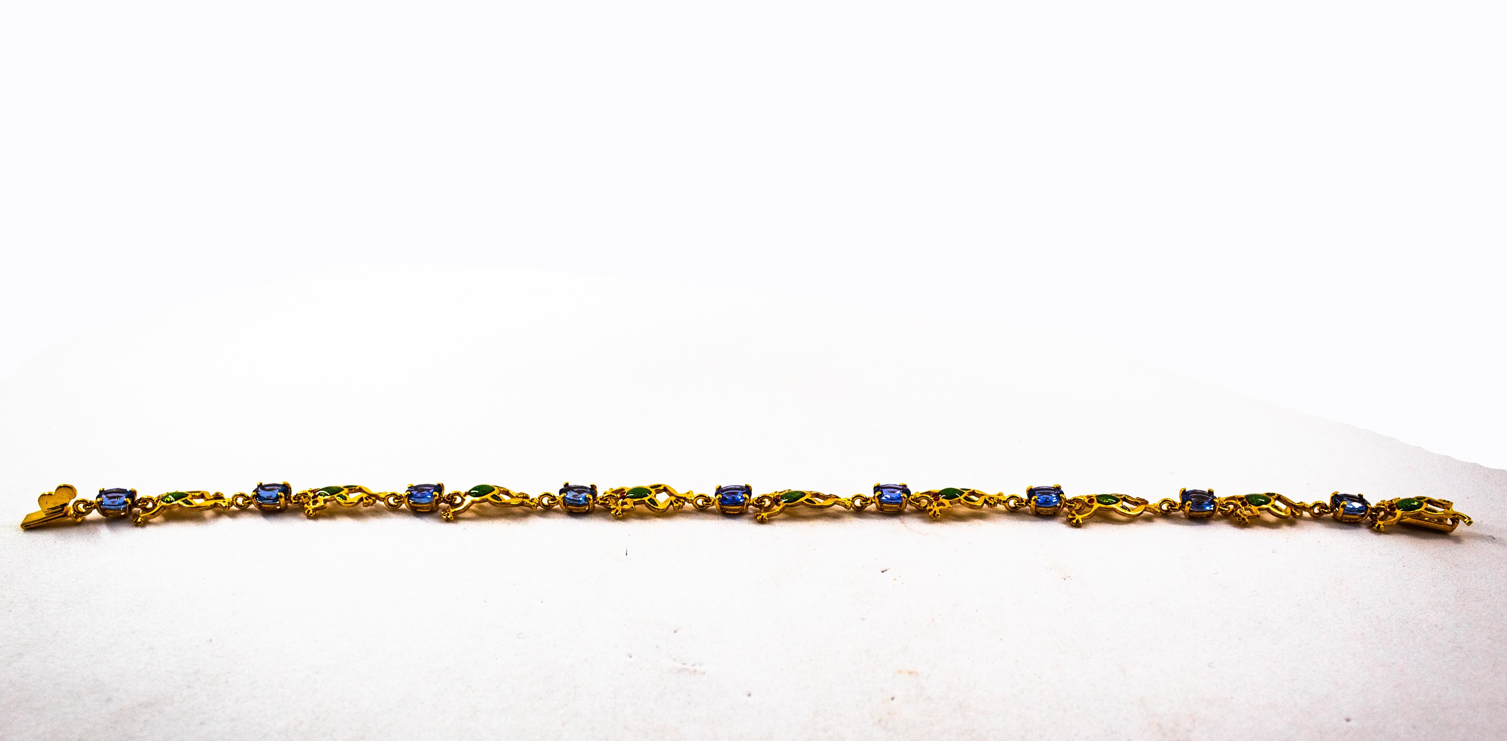 Bracelet « Frog » en or jaune et émail avec saphirs bleus de 4,50 carats, style Art nouveau Unisexe en vente