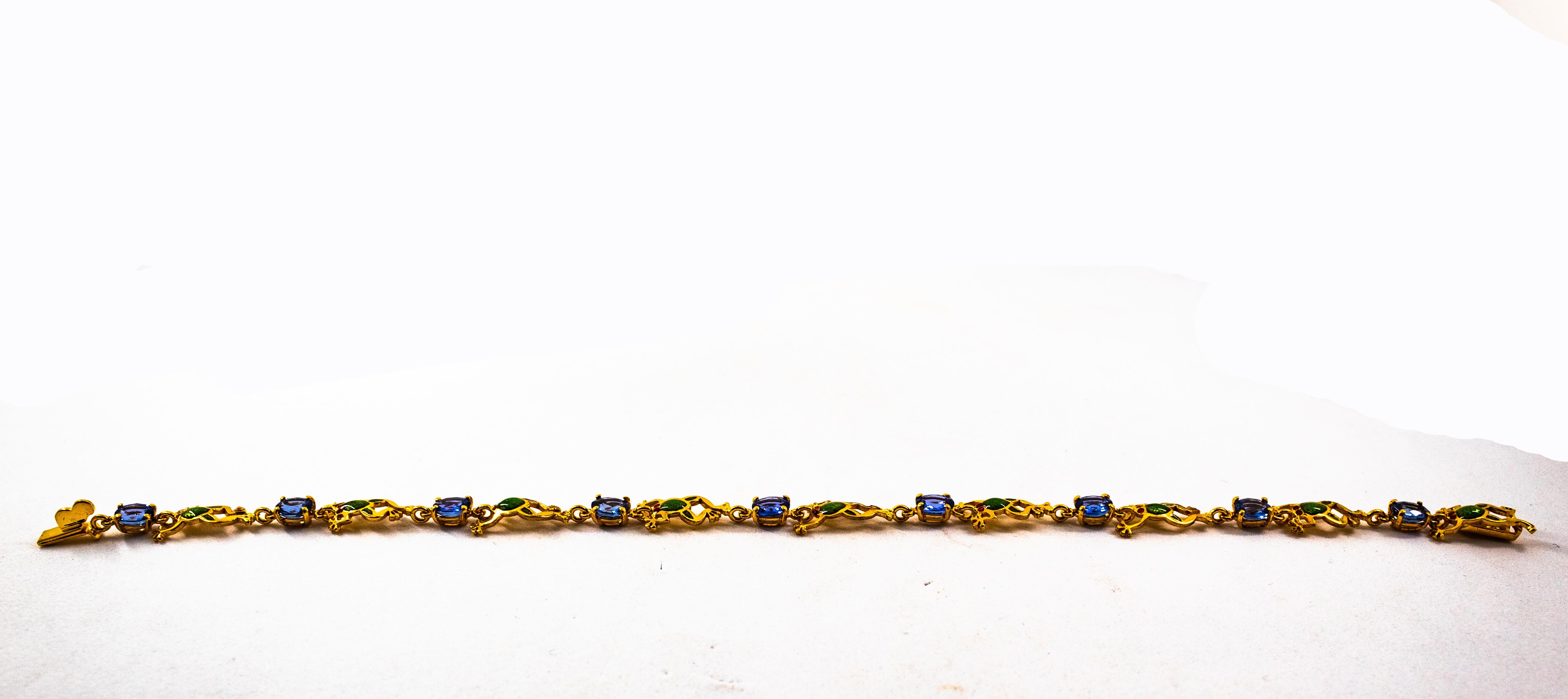 Bracelet « Frog » en or jaune et émail avec saphirs bleus de 4,50 carats, style Art nouveau en vente 1