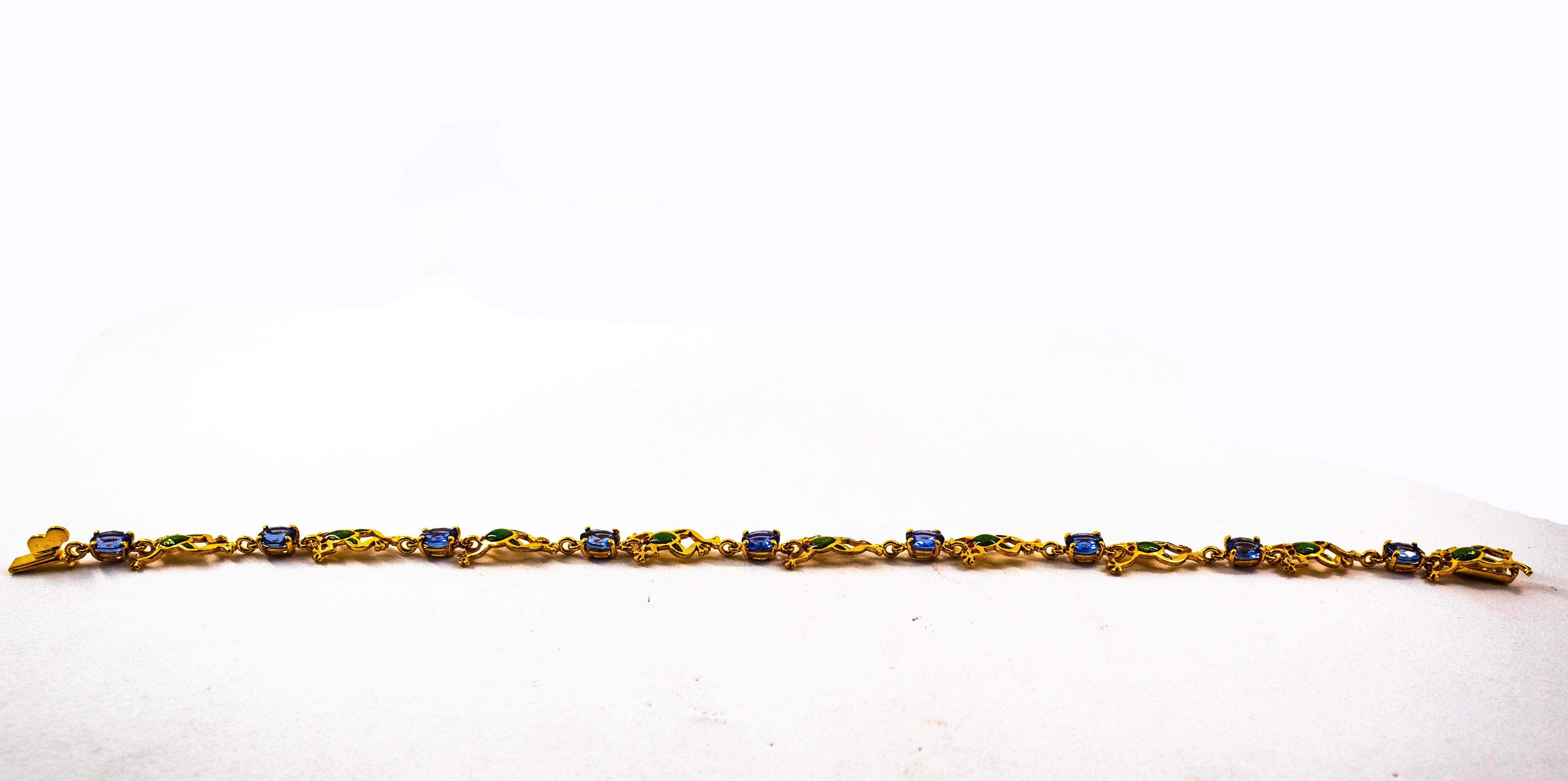 Bracelet « Frog » en or jaune et émail avec saphirs bleus de 4,50 carats, style Art nouveau en vente 2