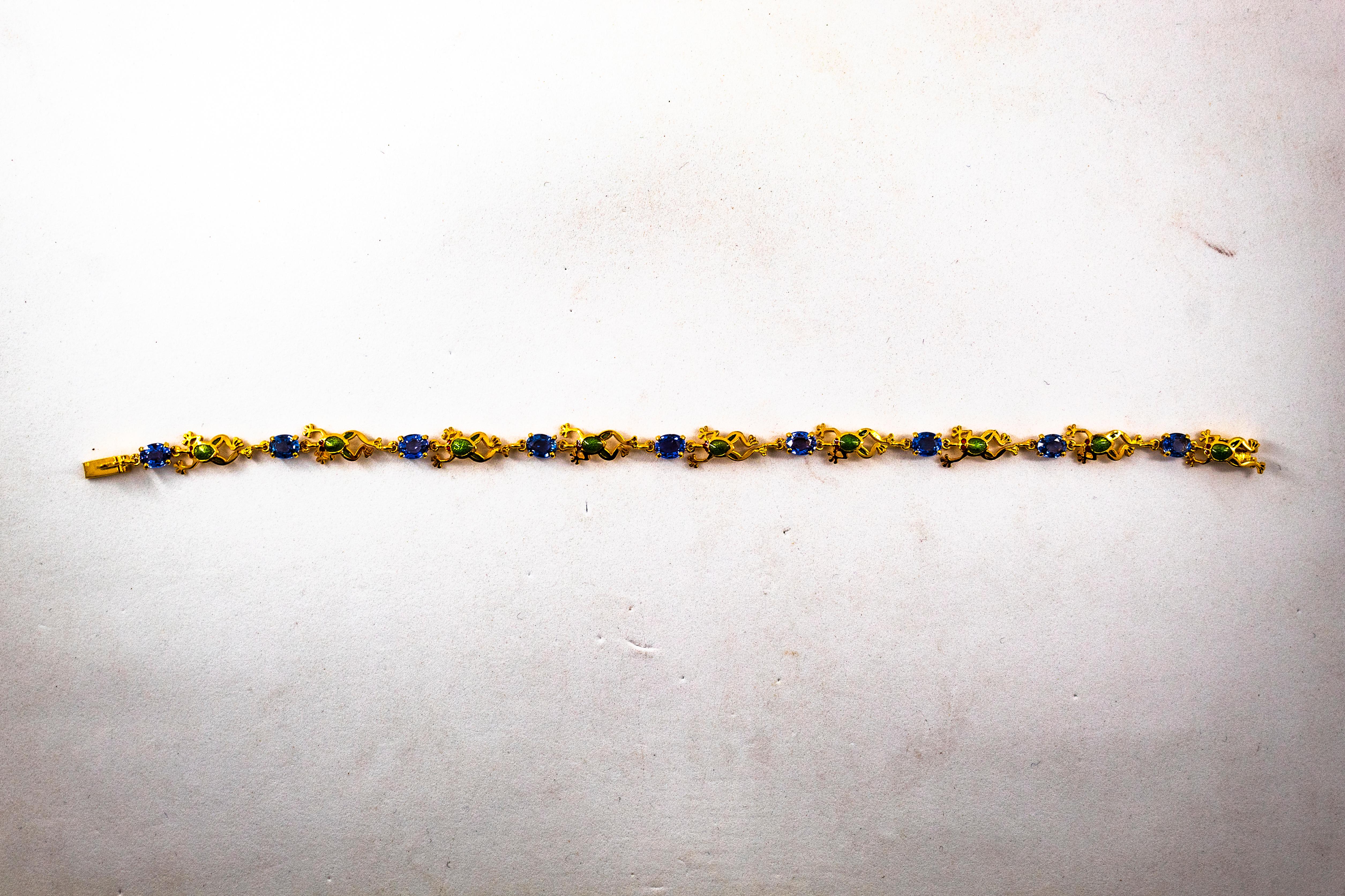 Bracelet « Frog » en or jaune et émail avec saphirs bleus de 4,50 carats, style Art nouveau en vente 3