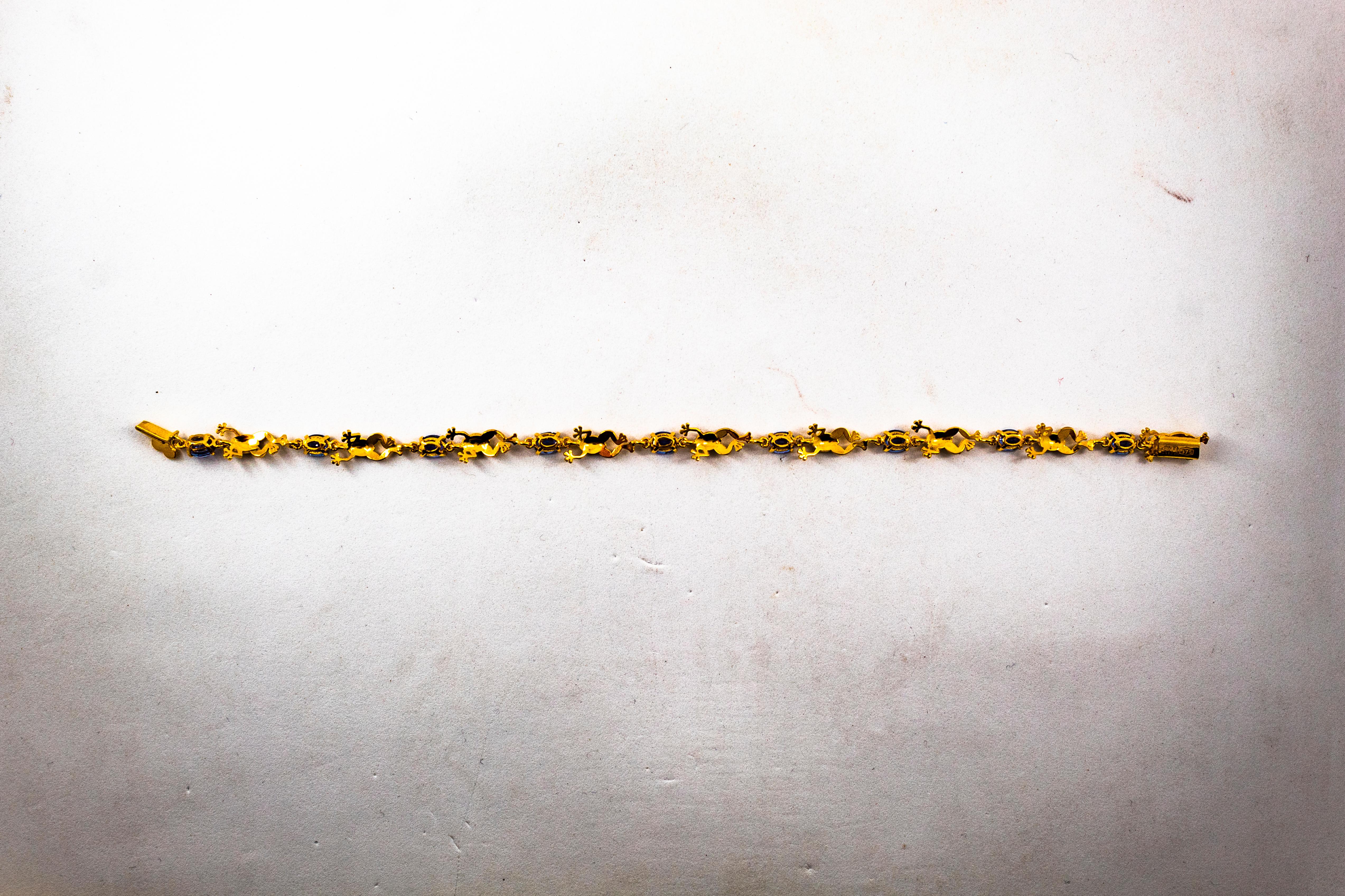 Bracelet « Frog » en or jaune et émail avec saphirs bleus de 4,50 carats, style Art nouveau en vente 4