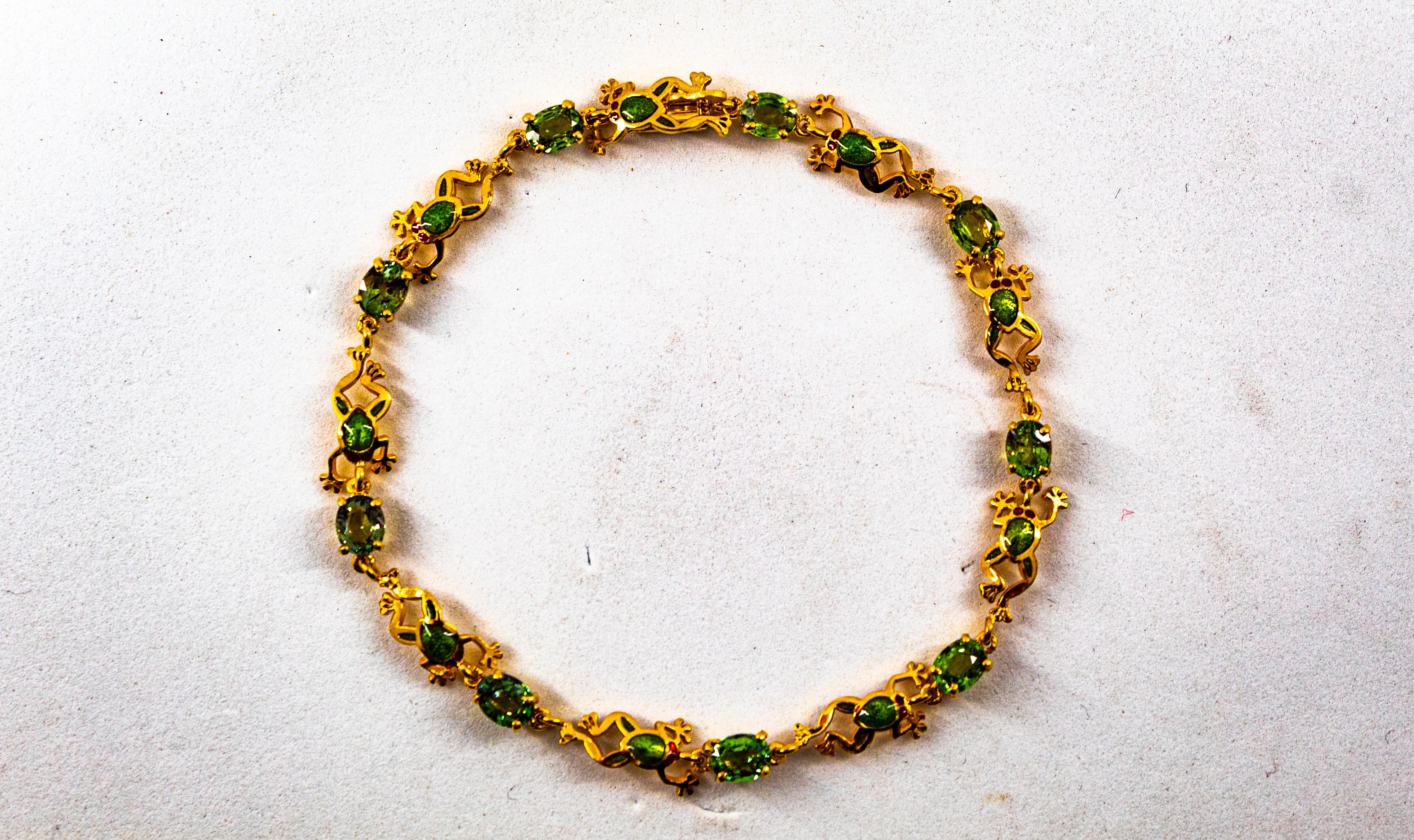 Art Nouveau Style 4.50 Carat Green Sapphire Enamel Yellow Gold 