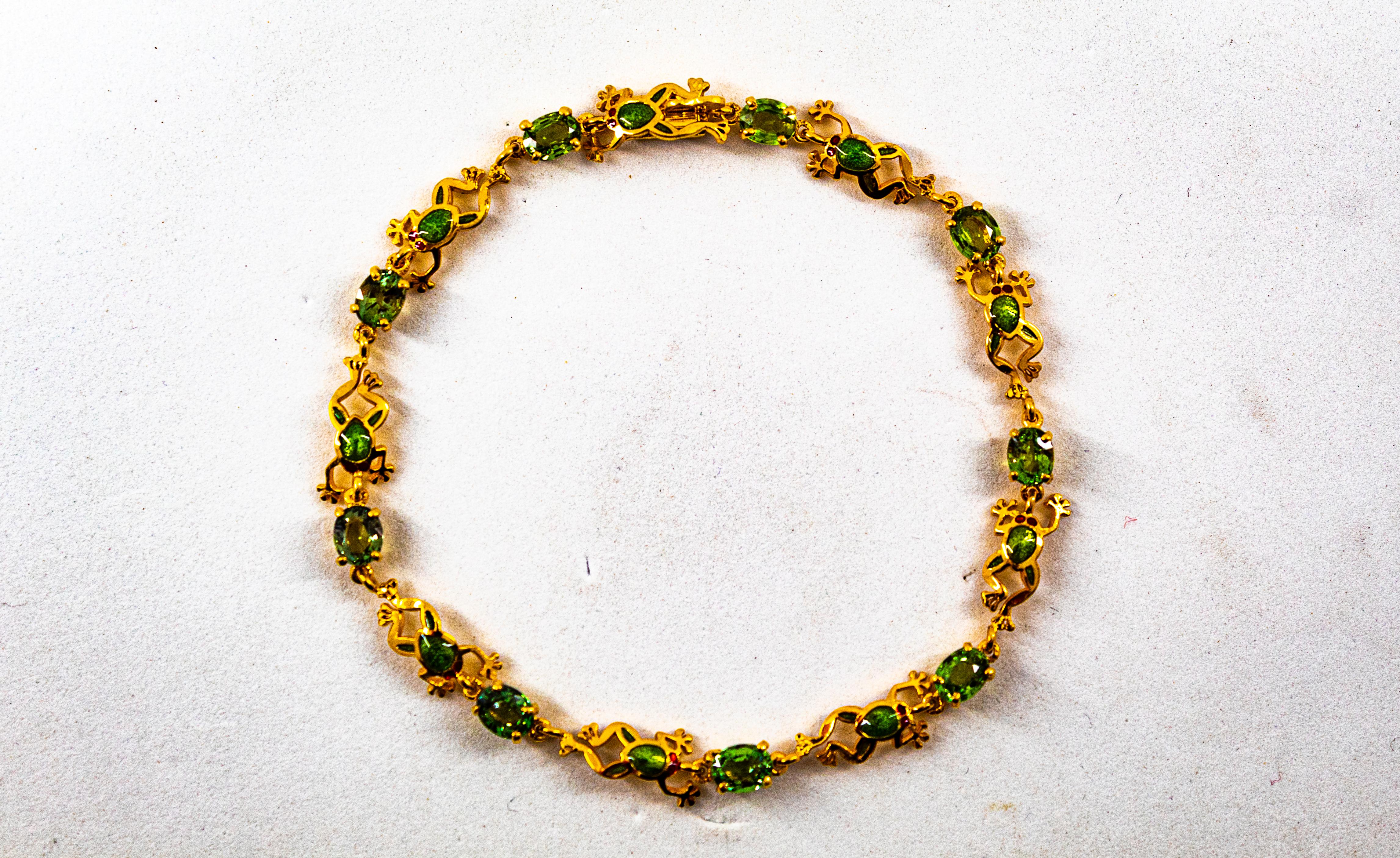 Bracelet « Frog » en or jaune et émail avec saphirs verts de 4,50 carats, style Art nouveau en vente 6