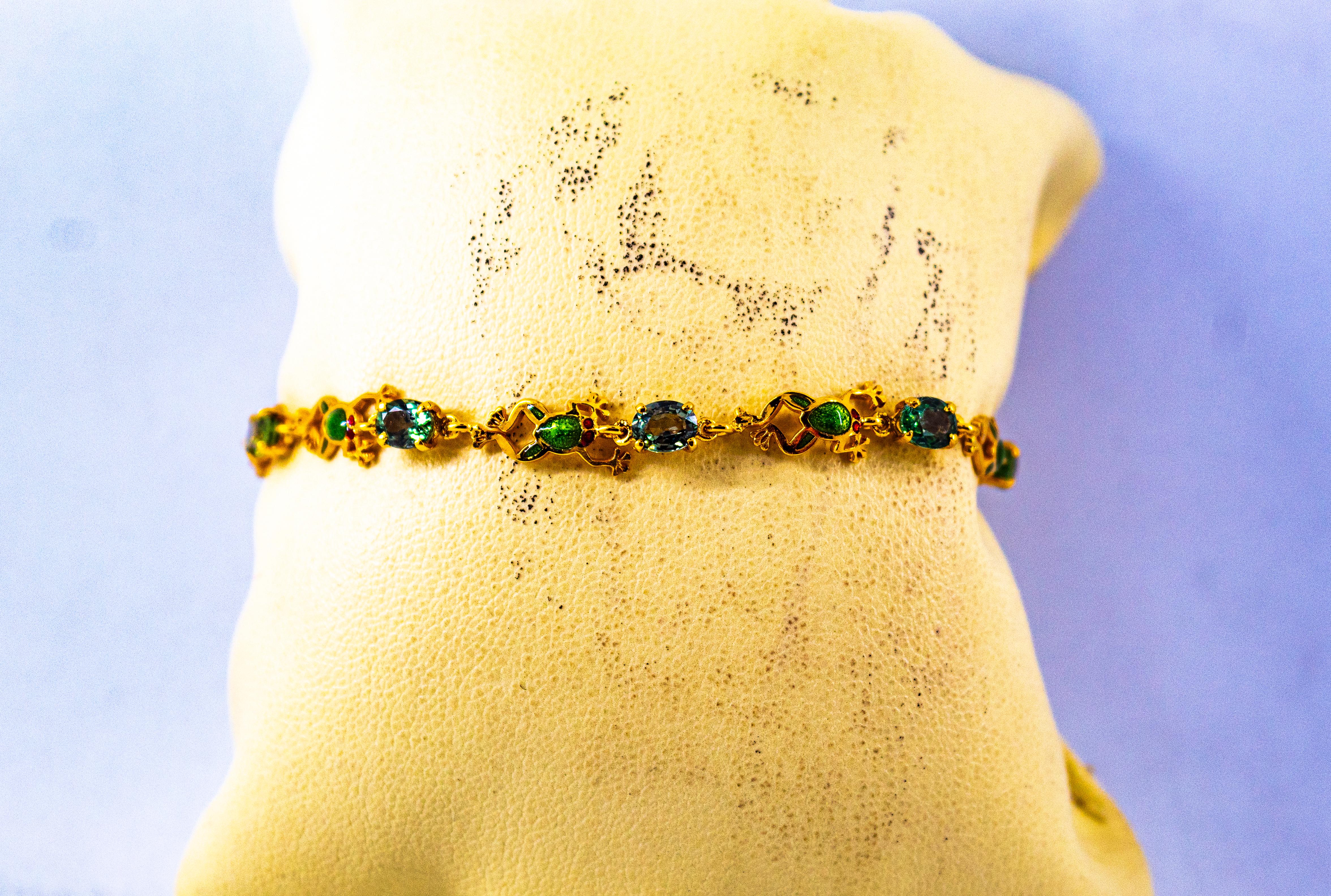 Bracelet « Frog » en or jaune et émail avec saphirs verts de 4,50 carats, style Art nouveau en vente 7