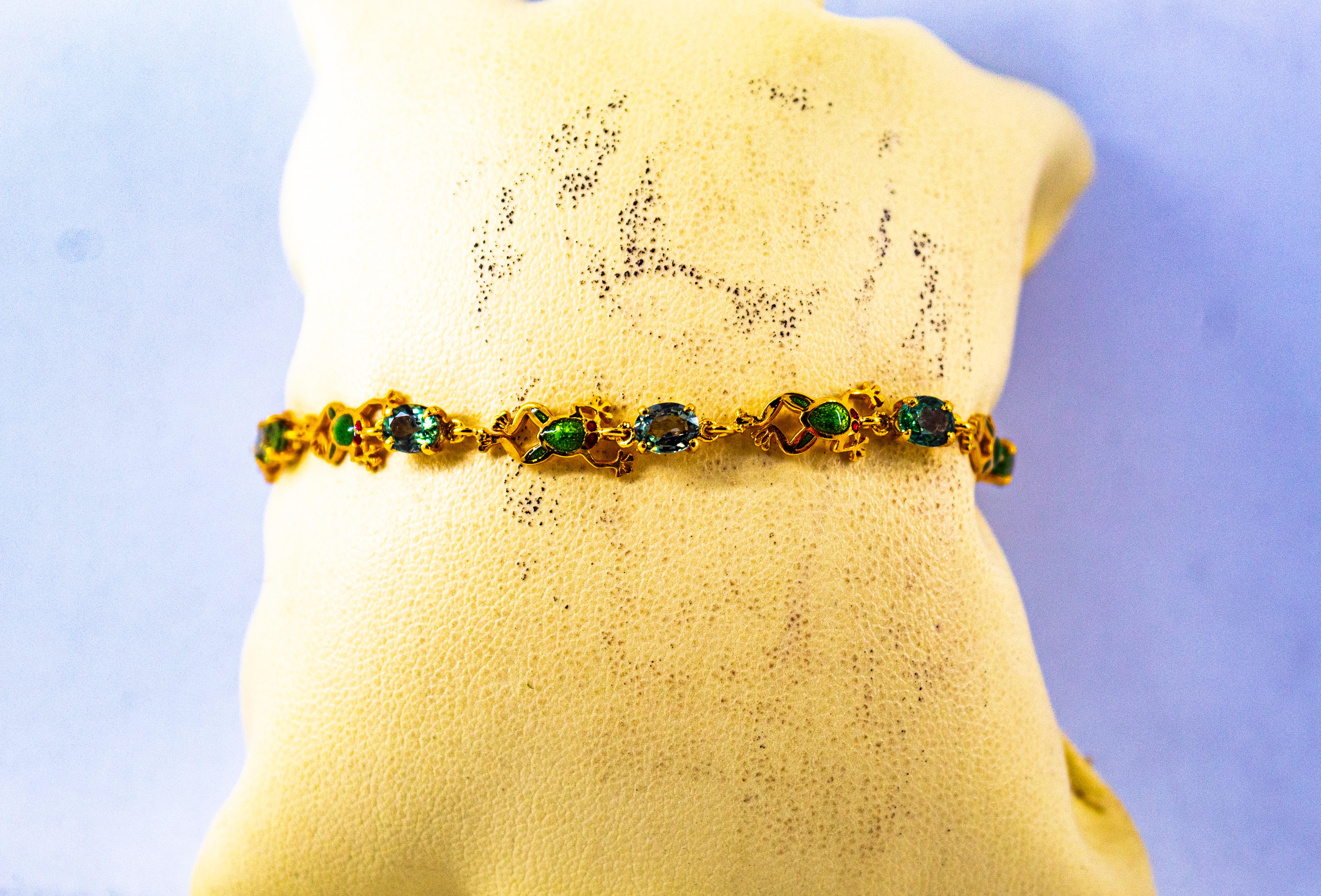 Bracelet « Frog » en or jaune et émail avec saphirs verts de 4,50 carats, style Art nouveau en vente 8