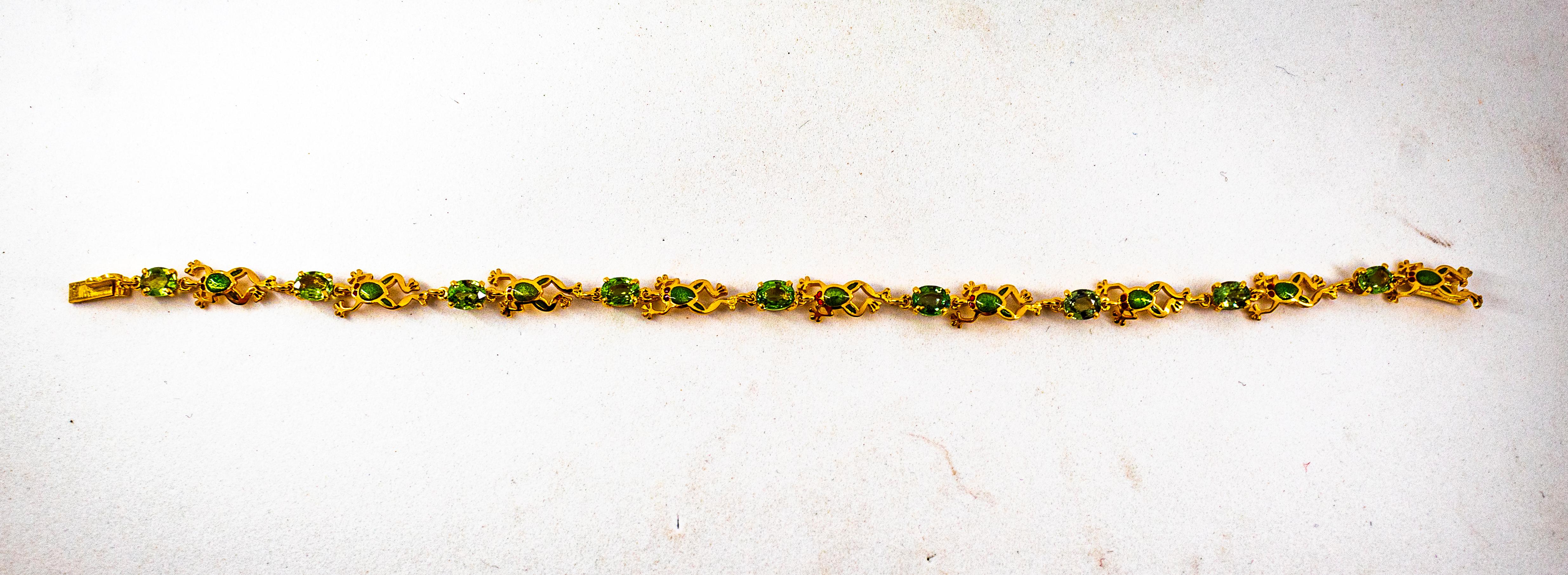 Bracelet « Frog » en or jaune et émail avec saphirs verts de 4,50 carats, style Art nouveau Neuf - En vente à Naples, IT