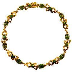 Art Nouveau Style 4.50 Carat Green Sapphire Enamel Yellow Gold "Frog" Bracelet