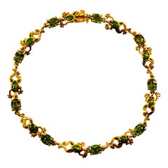 Jugendstil 4,50 Karat Grüner Saphir Emaille Gelbgold "Frosch" Armband
