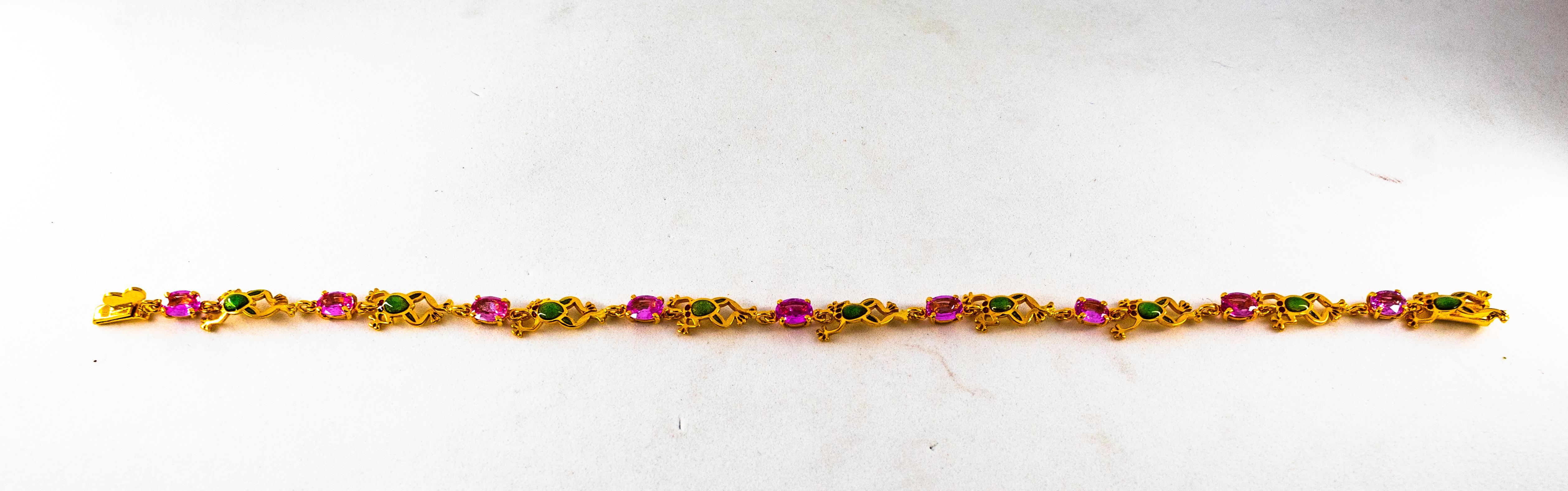 Gelbgold-Armband „Frog“ im Jugendstil mit 4,50 Karat rosa Saphir-Emaille und Gelbgold (Art nouveau) im Angebot