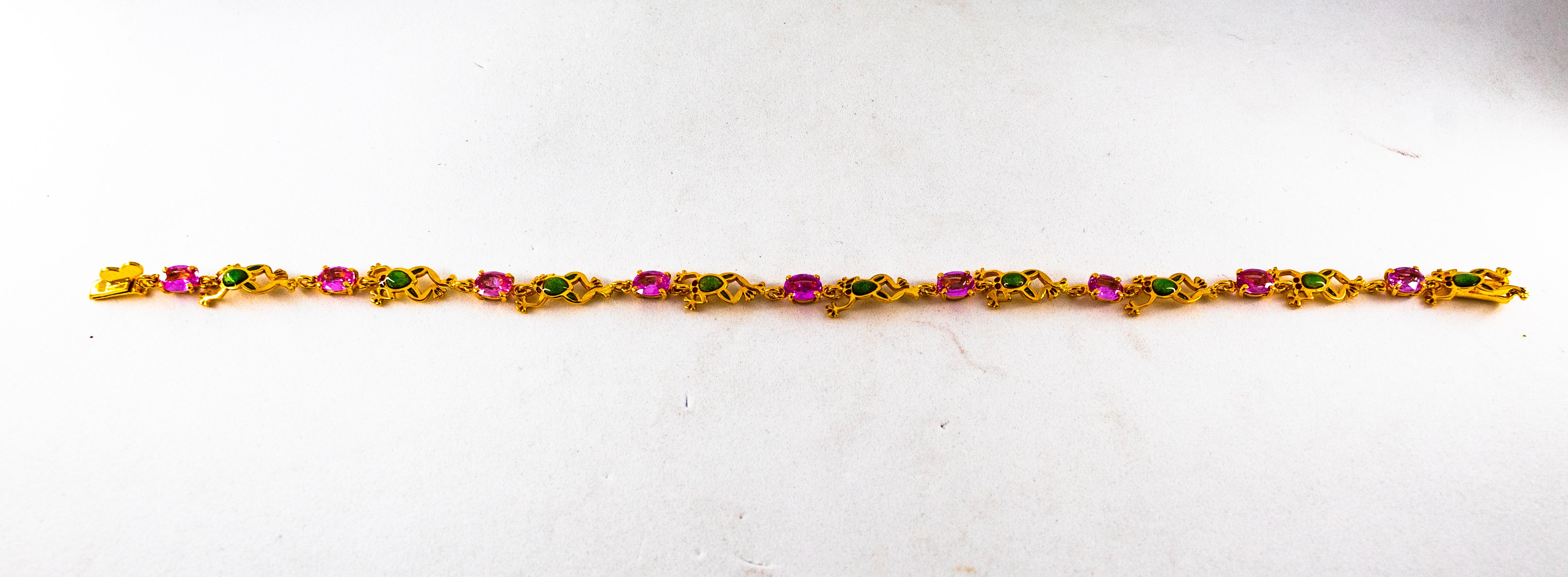 Gelbgold-Armband „Frog“ im Jugendstil mit 4,50 Karat rosa Saphir-Emaille und Gelbgold (Ovalschliff) im Angebot