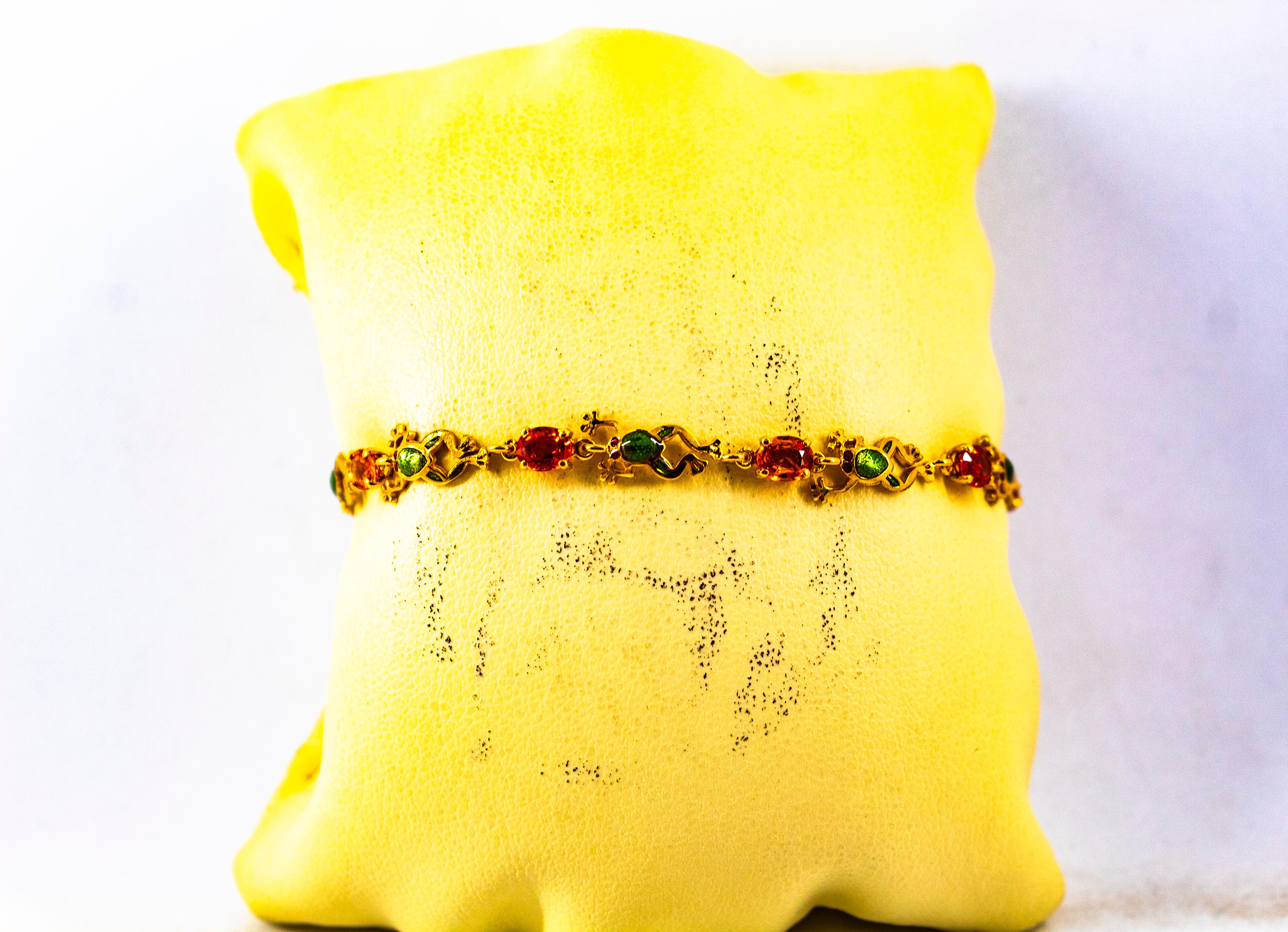 Bracelet « Frog » de style Art nouveau en or jaune avec saphir jaune émaillé de 4,50 carats en vente 6