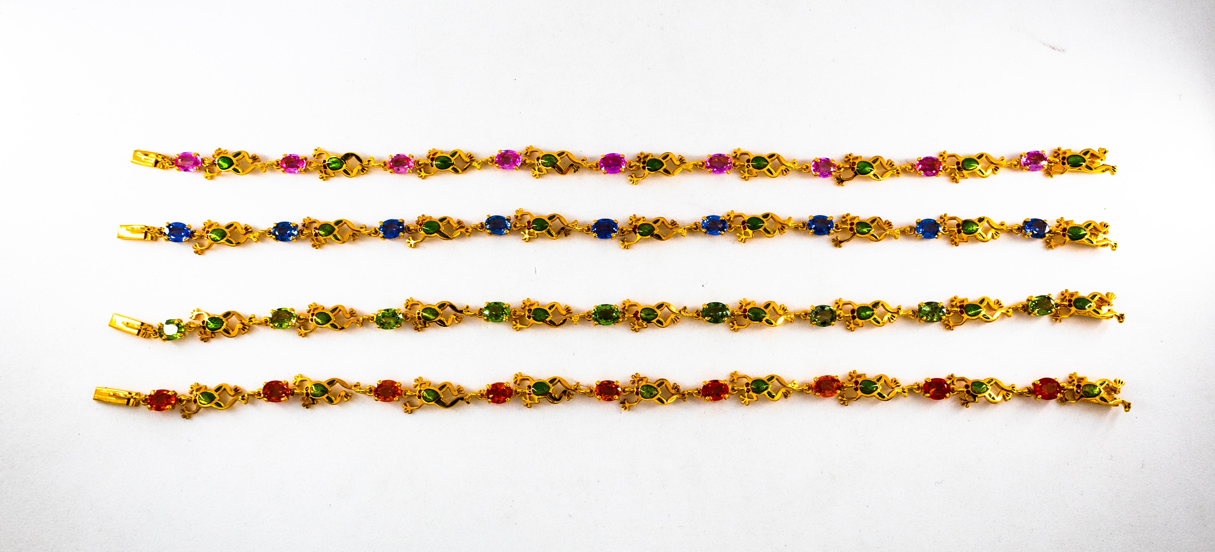 Art Nouveau Style 4.50 Carat Yellow Sapphire Enamel Yellow Gold 