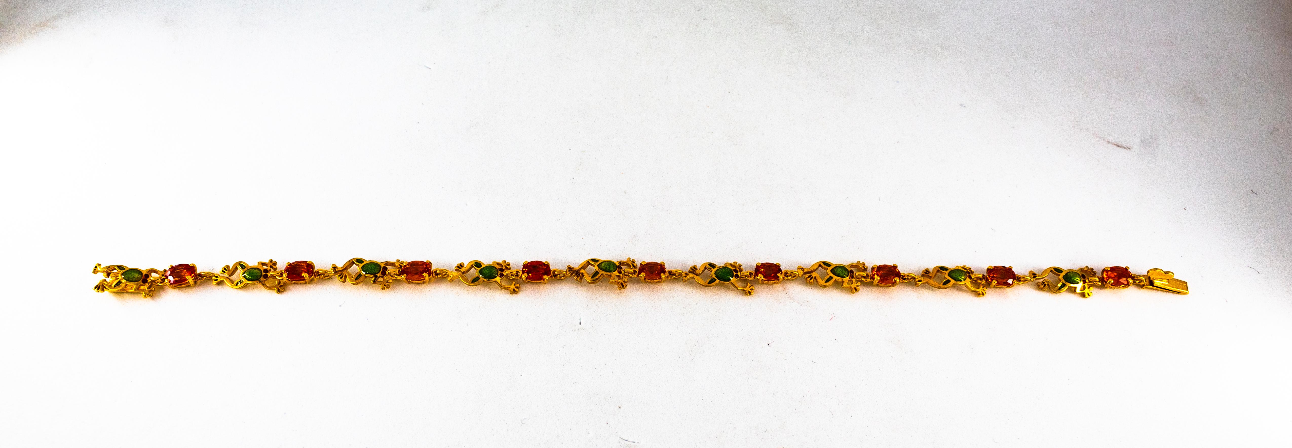 Art Nouveau Style 4.50 Carat Yellow Sapphire Enamel Yellow Gold 