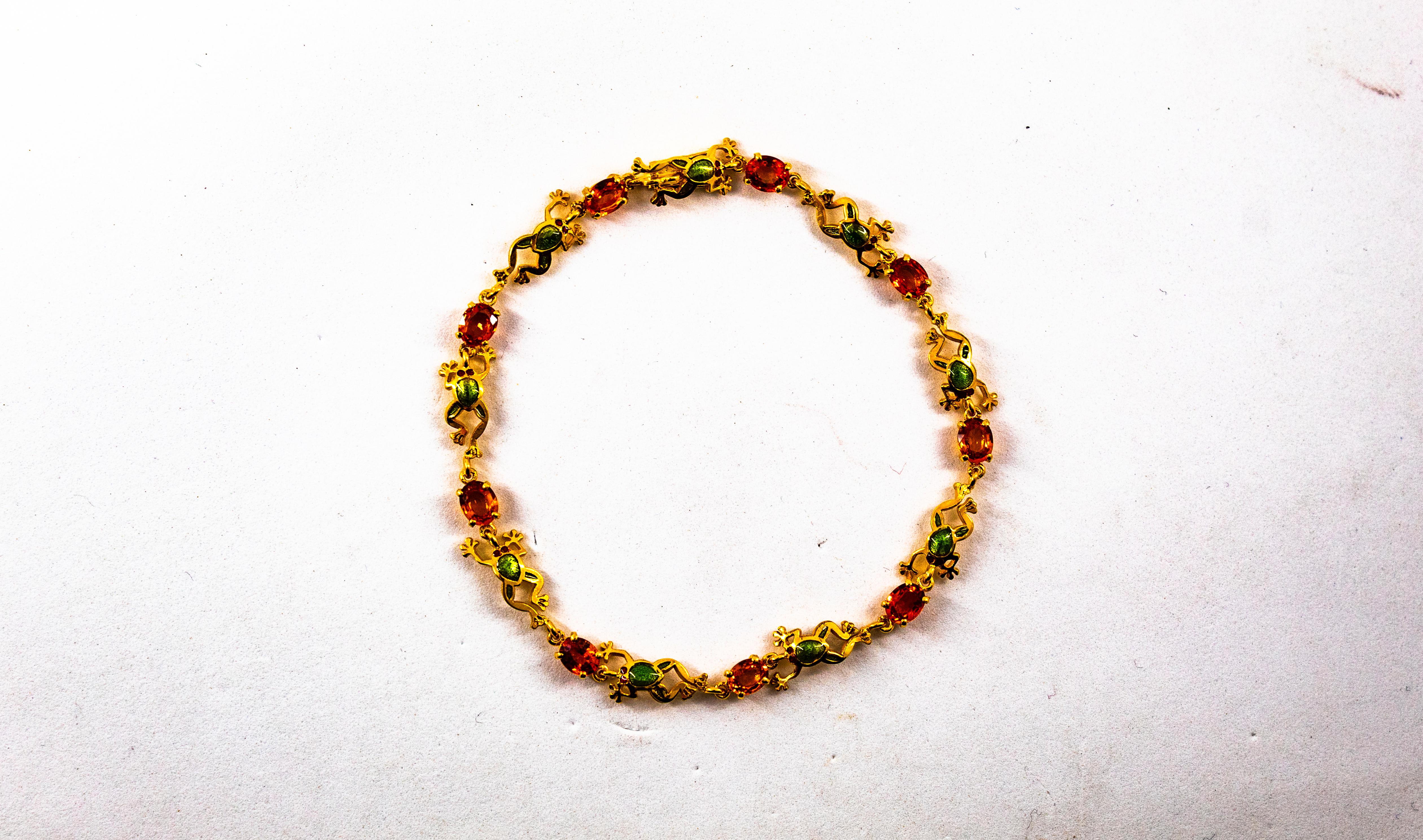 Art Nouveau Style 4.50 Carat Yellow Sapphire Enamel Yellow Gold 