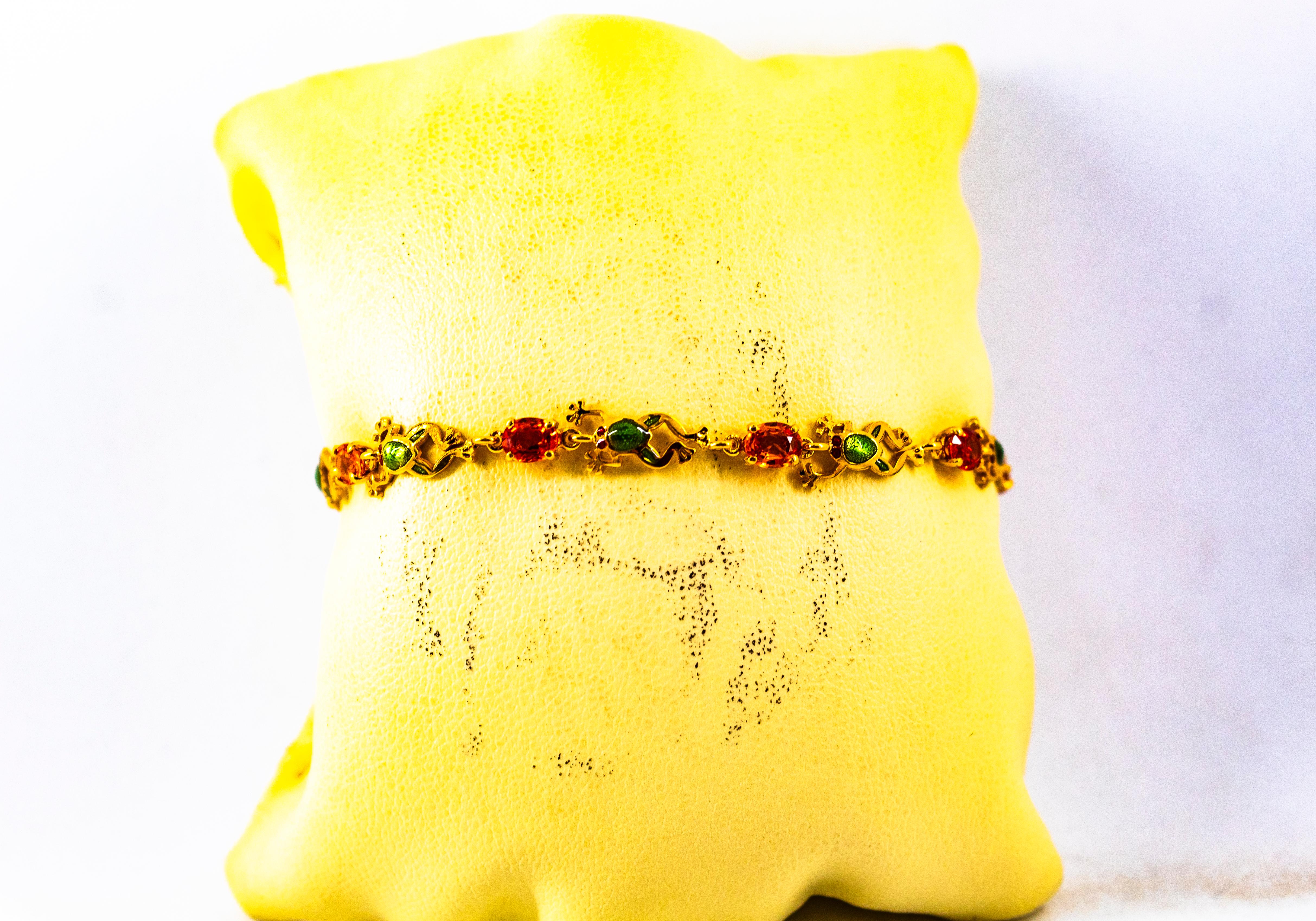 Bracelet « Frog » de style Art nouveau en or jaune avec saphir jaune émaillé de 4,50 carats en vente 4