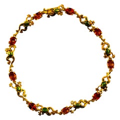 Bracciale "Rana" in stile Art Nouveau con zaffiro giallo e smalto in oro giallo da 4,50 carati