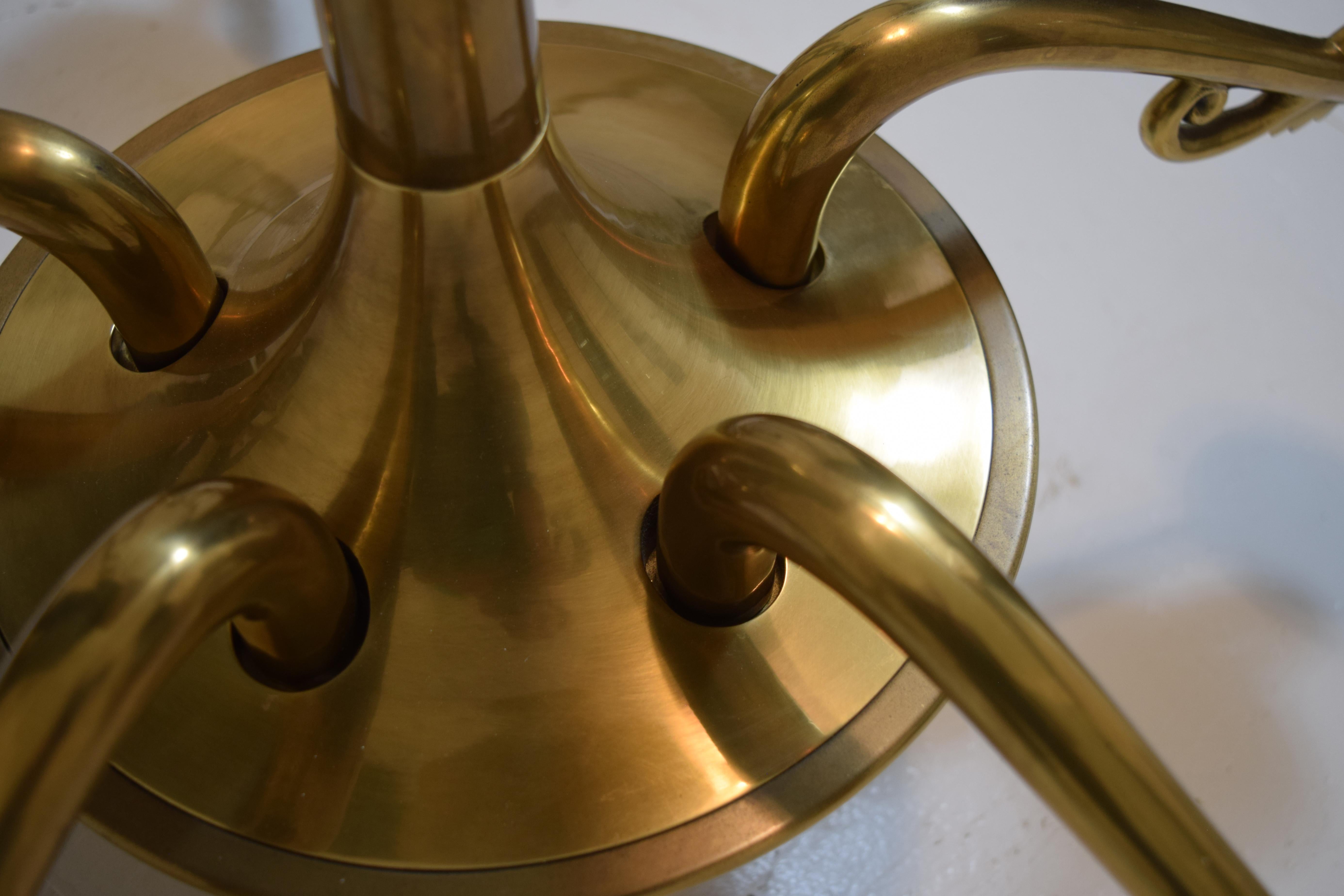 American Art Nouveau Style 5-Arm Brass Chandelier
