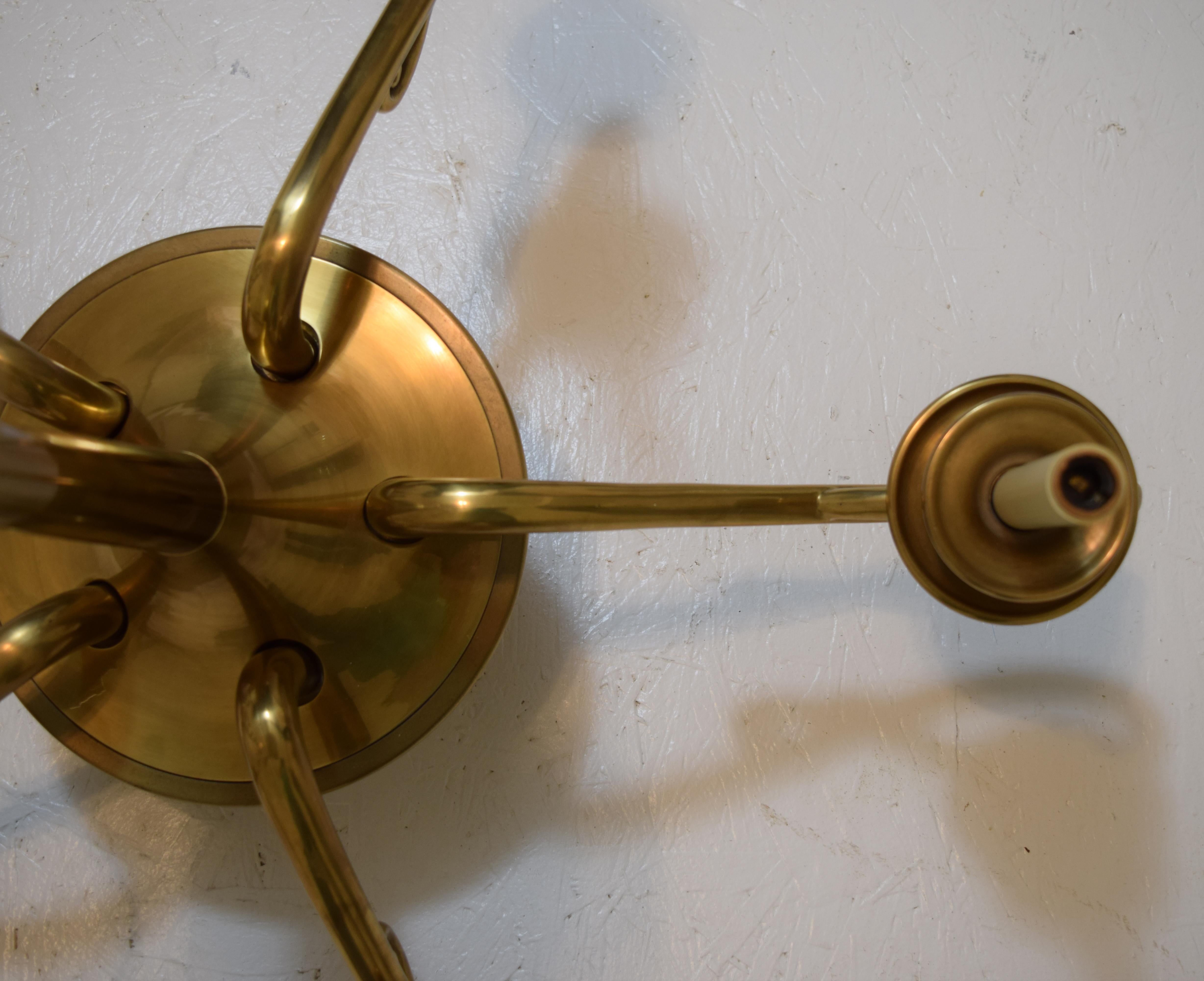 Art Nouveau Style 5-Arm Brass Chandelier In Excellent Condition In South Charleston, WV