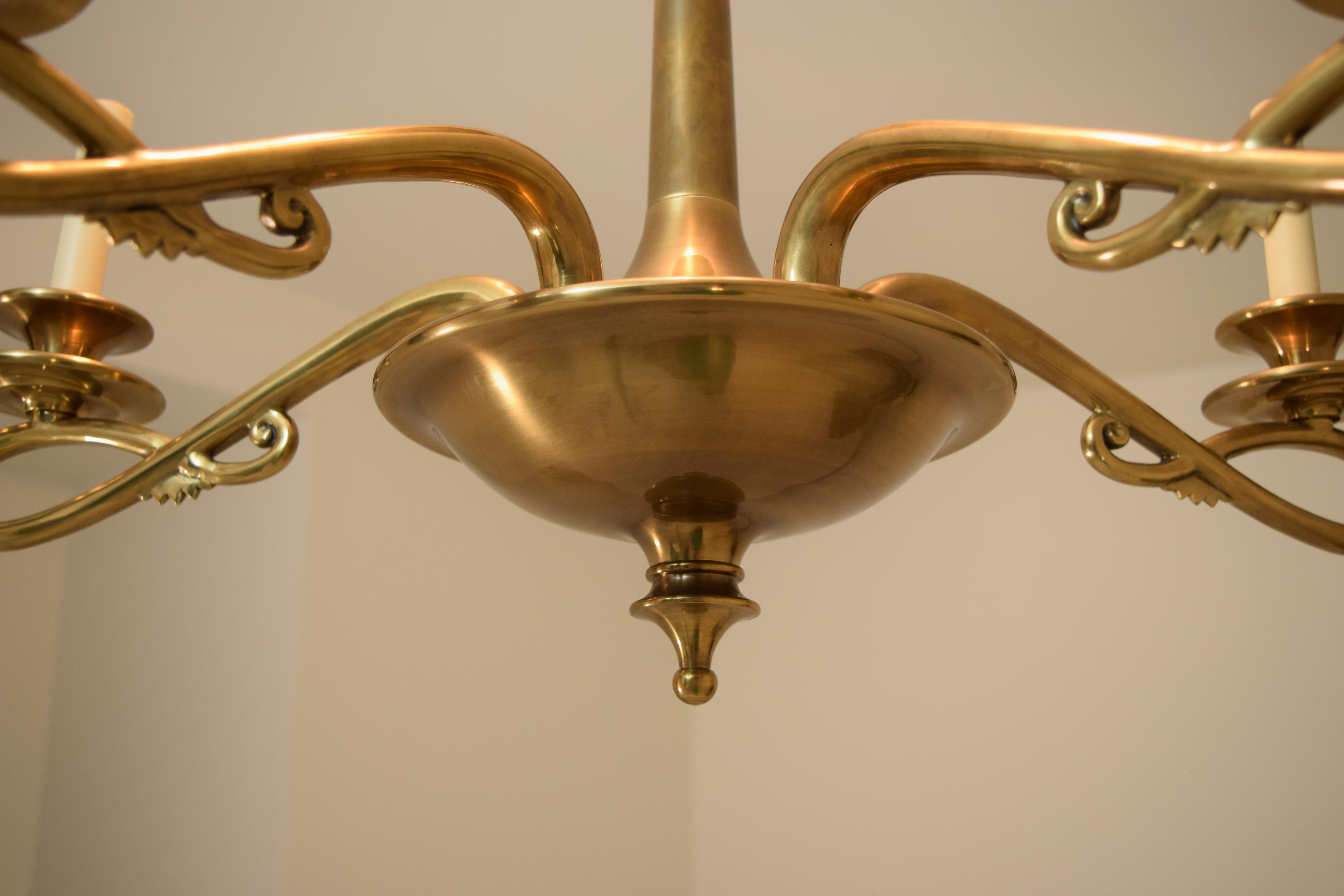 Art Nouveau Style 5-Arm Brass Chandelier 4