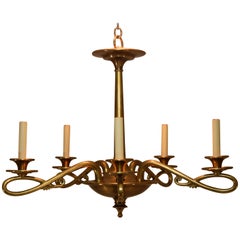 Art Nouveau Style 5-Arm Brass Chandelier
