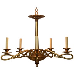 Art Nouveau Style 5-Arm Brass Chandelier